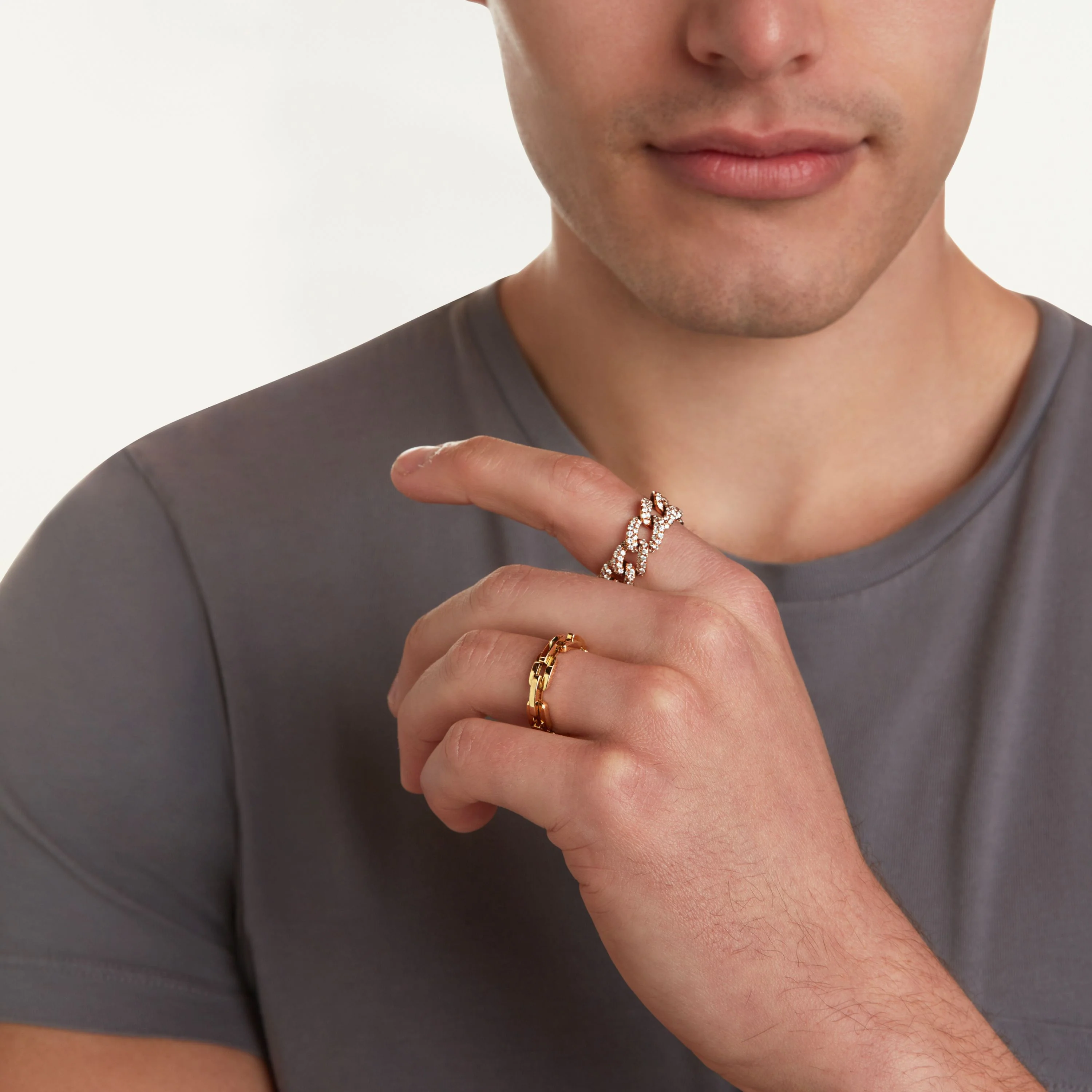 MEN'S SOLID GOLD DECO LINK RING - Image 2