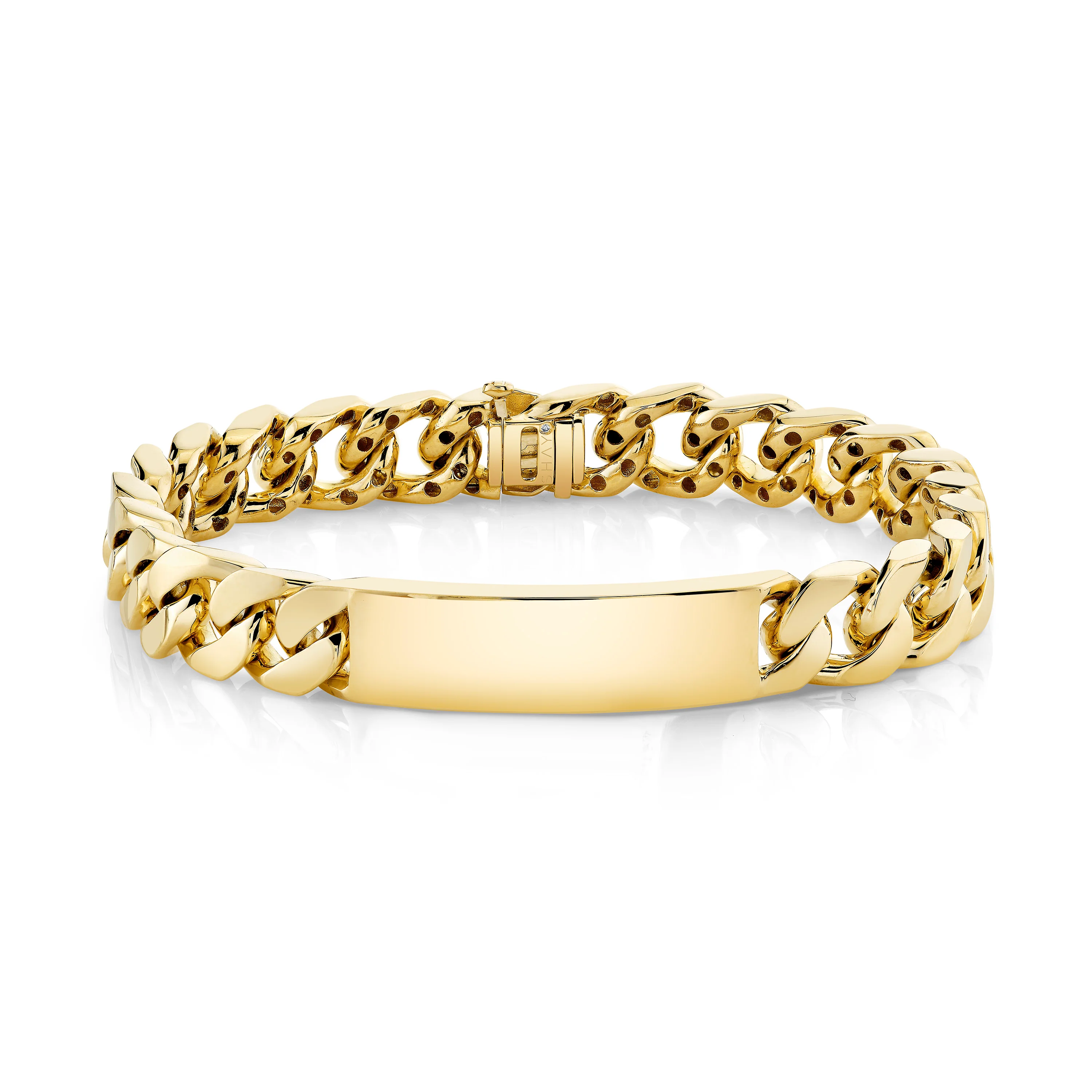 MEN'S SOLID GOLD ID FLAT LINK BRACELET - Image 3