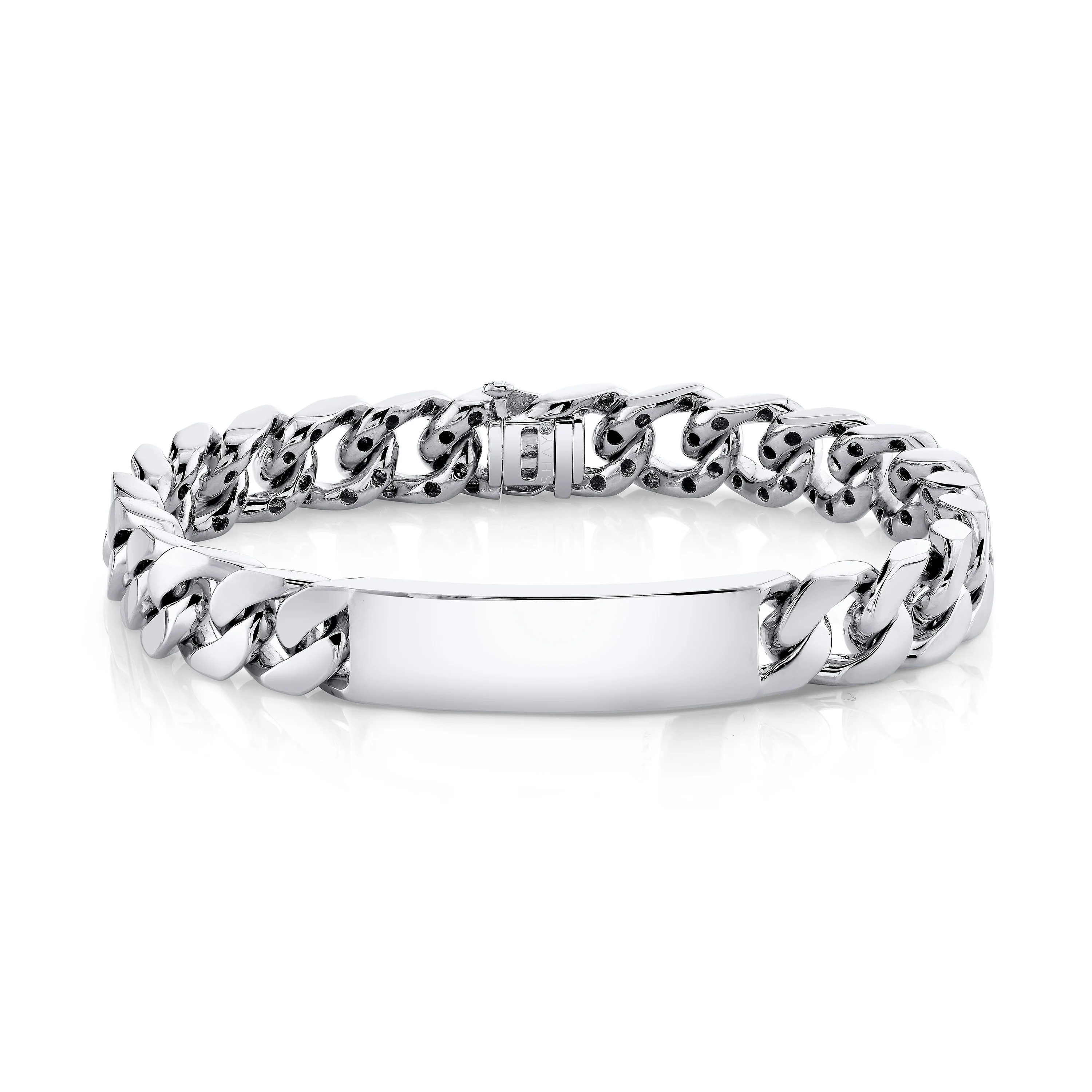 MEN'S SOLID GOLD ID FLAT LINK BRACELET - Image 4