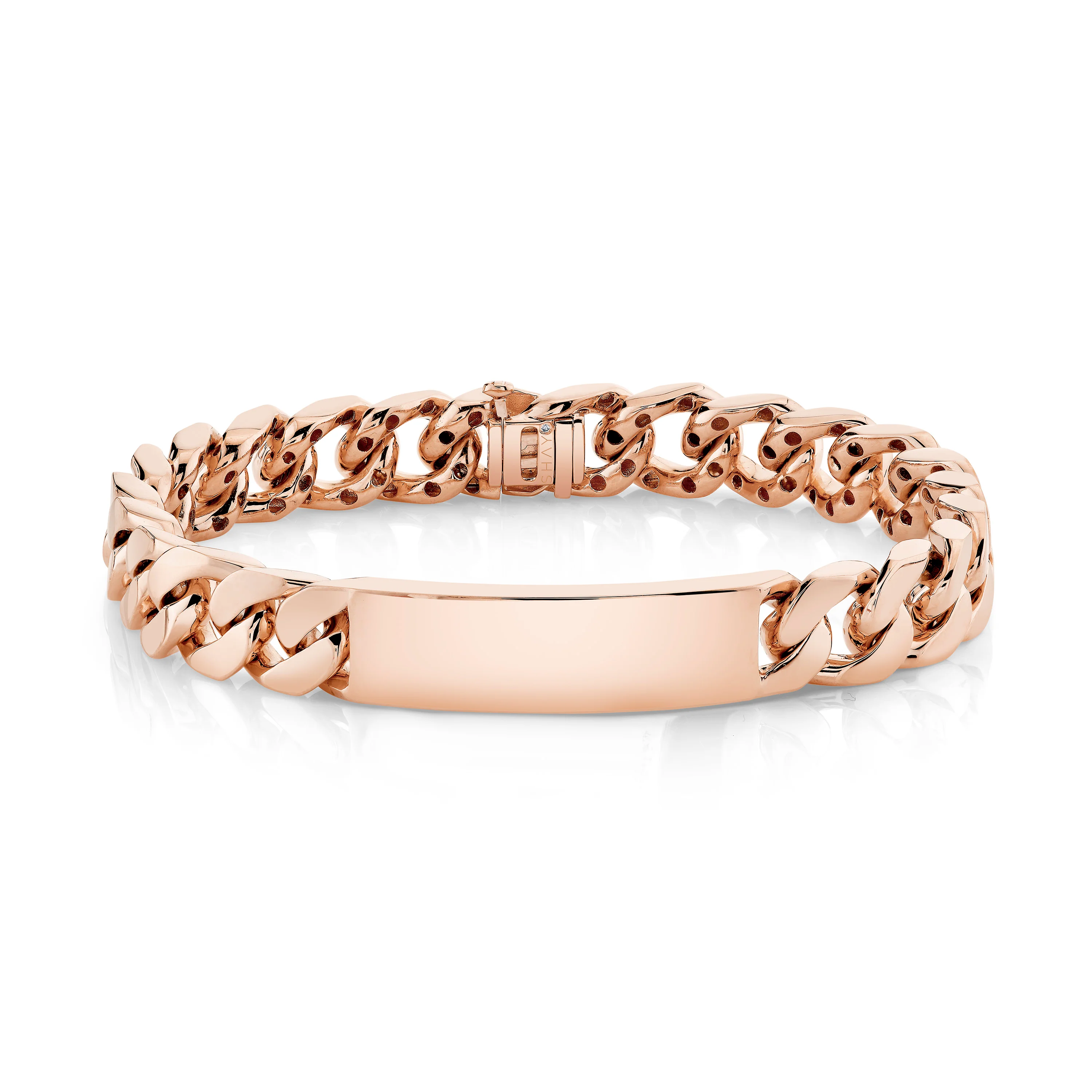 MEN'S SOLID GOLD ID FLAT LINK BRACELET - Image 5