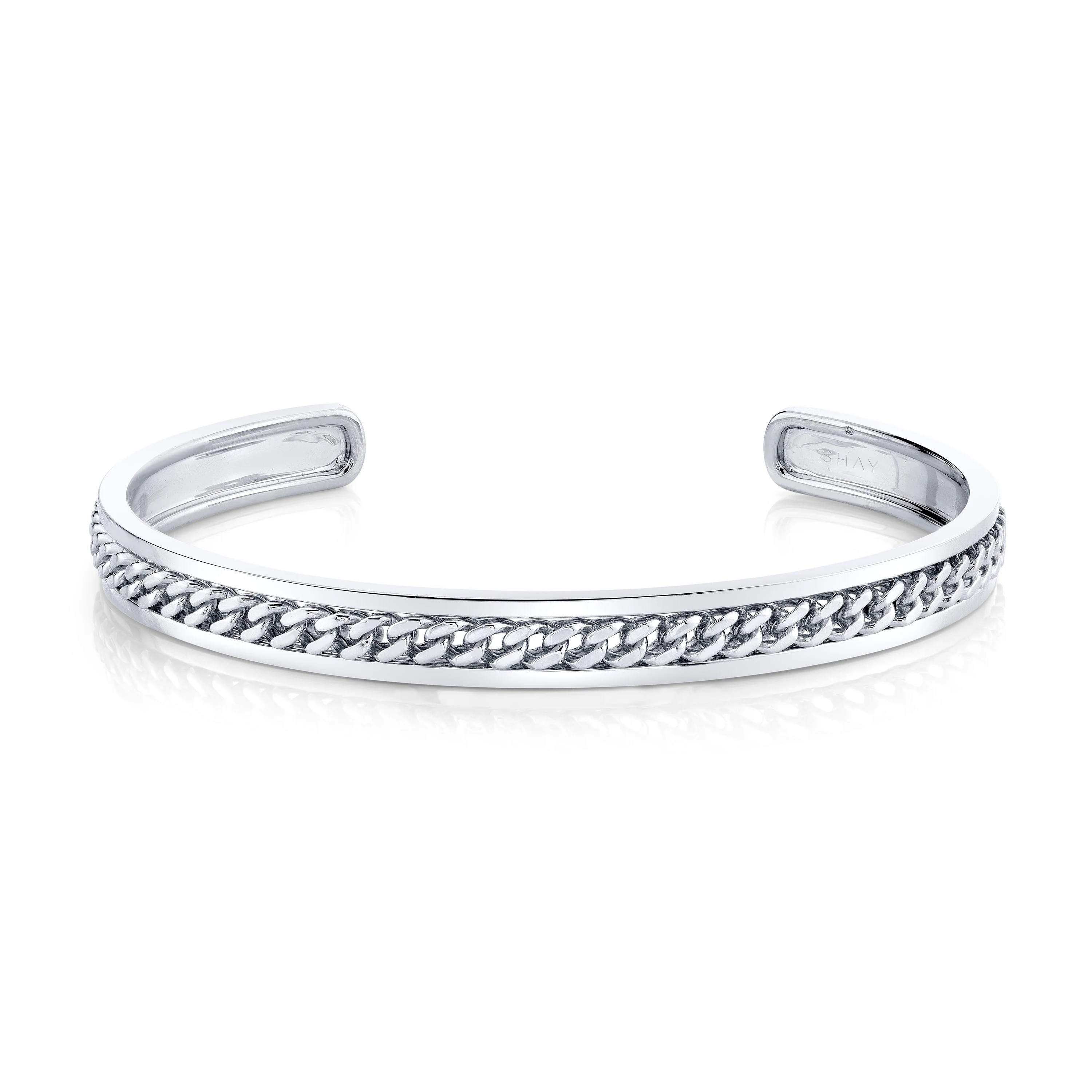MEN'S SOLID GOLD LINK LINED BANGLE