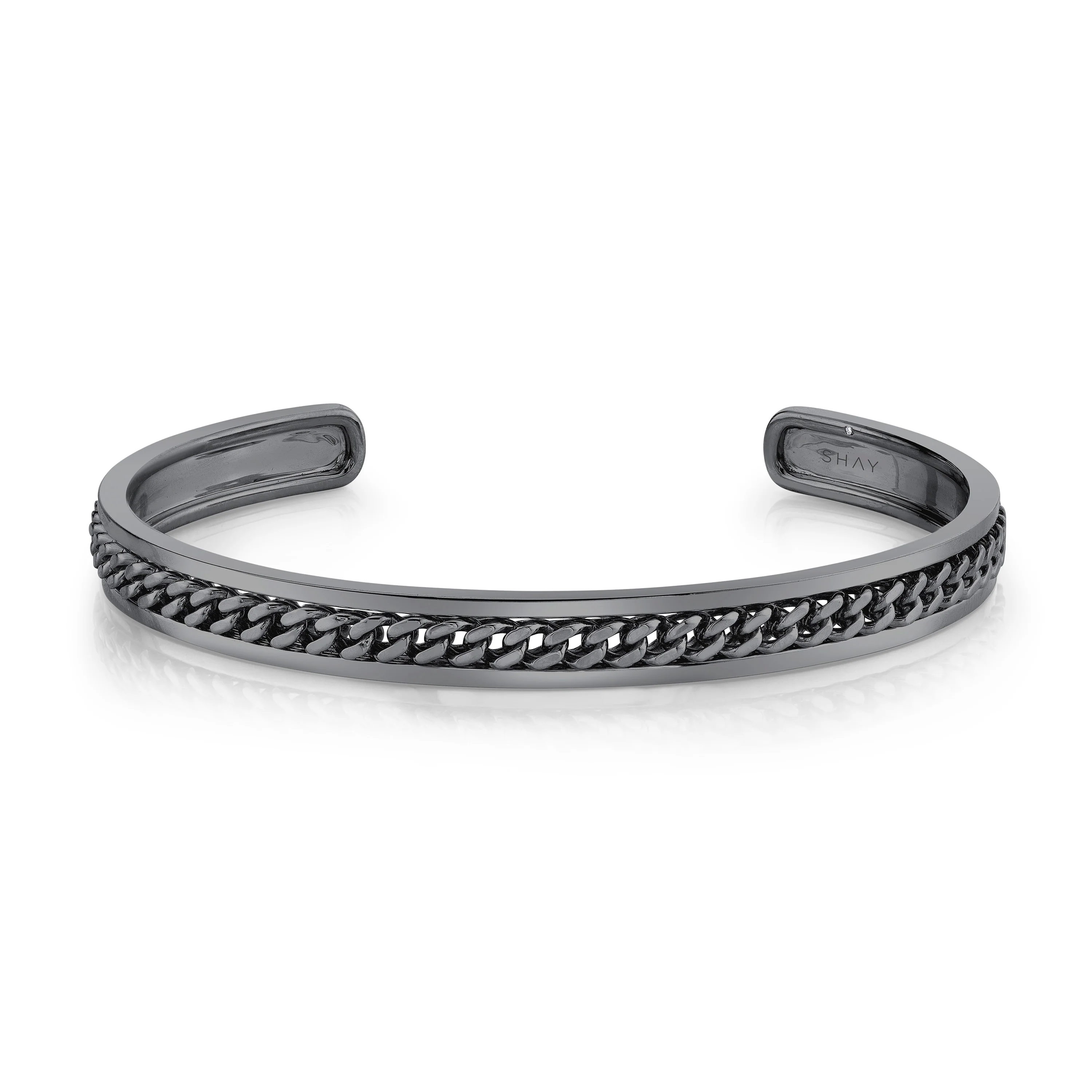 MEN'S SOLID GOLD LINK LINED BANGLE - Image 3