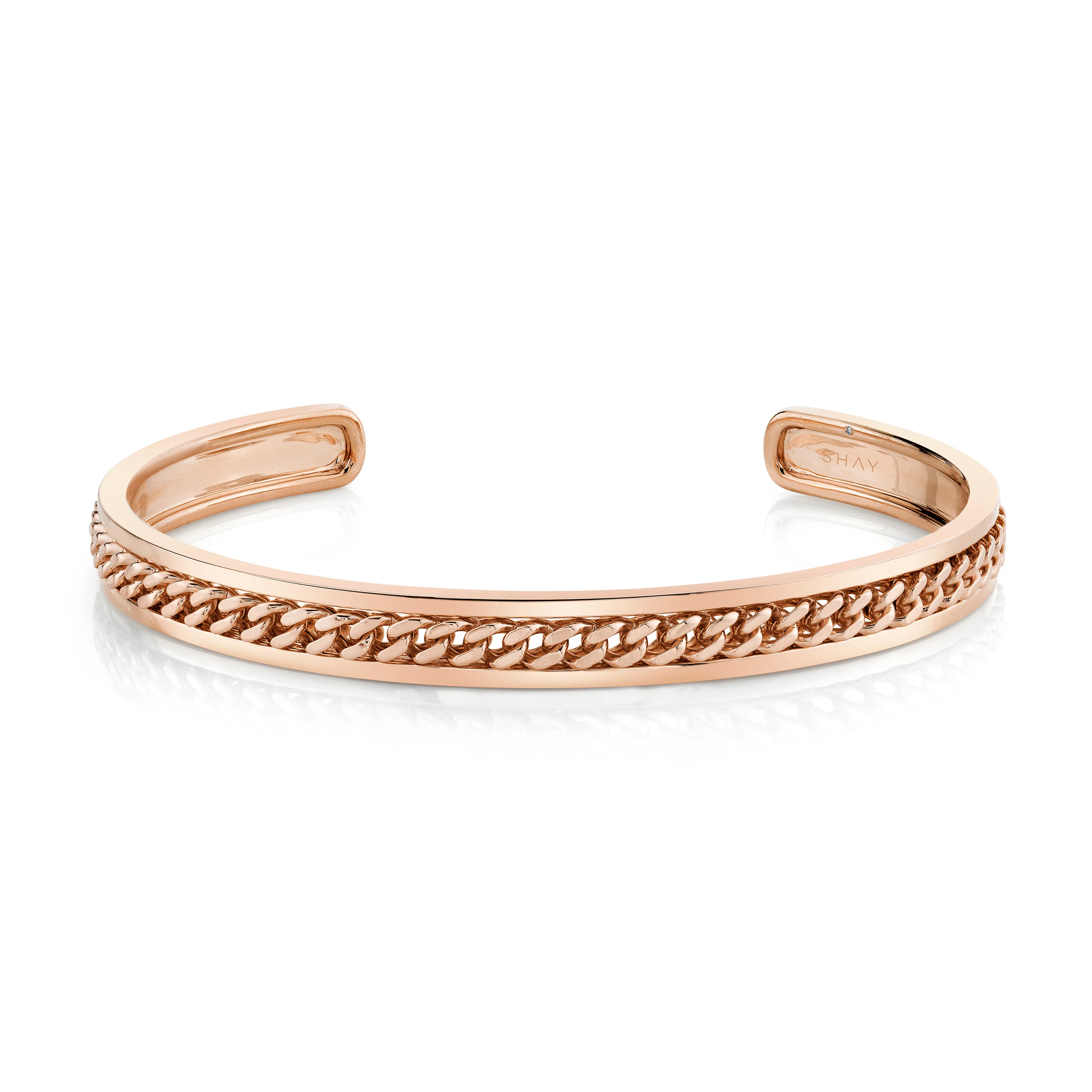 MEN'S SOLID GOLD LINK LINED BANGLE - Image 4