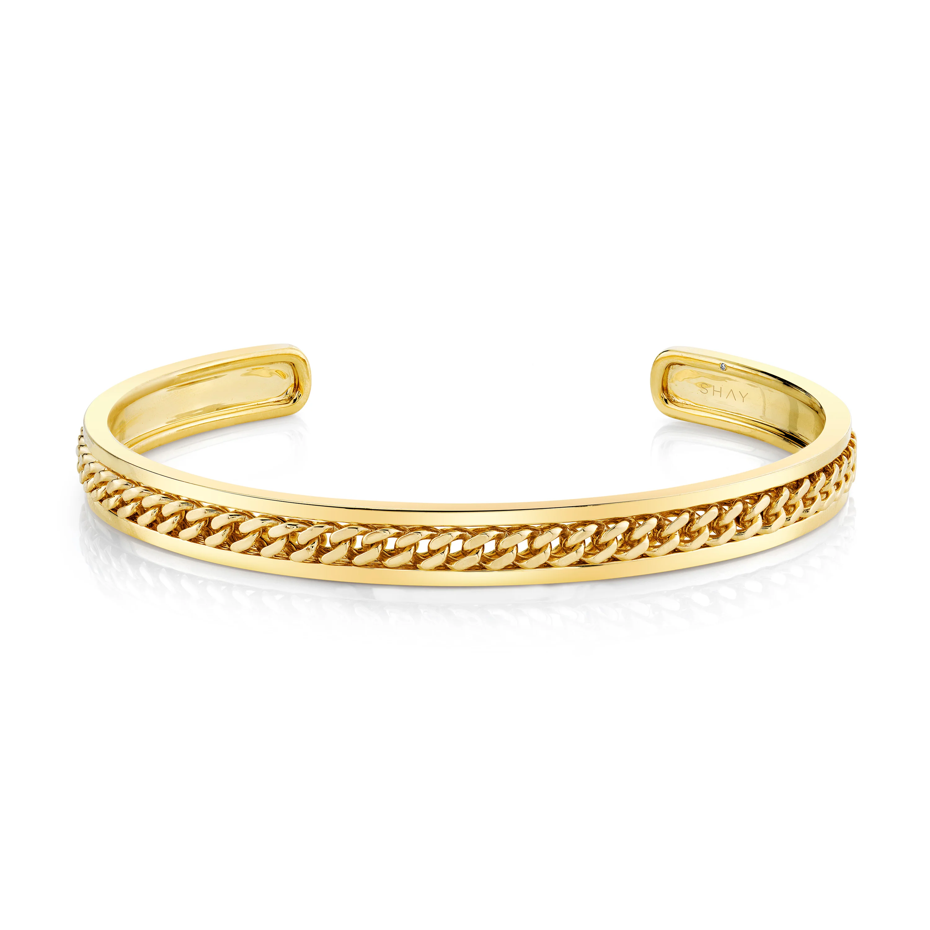 MEN'S SOLID GOLD LINK LINED BANGLE - Image 5