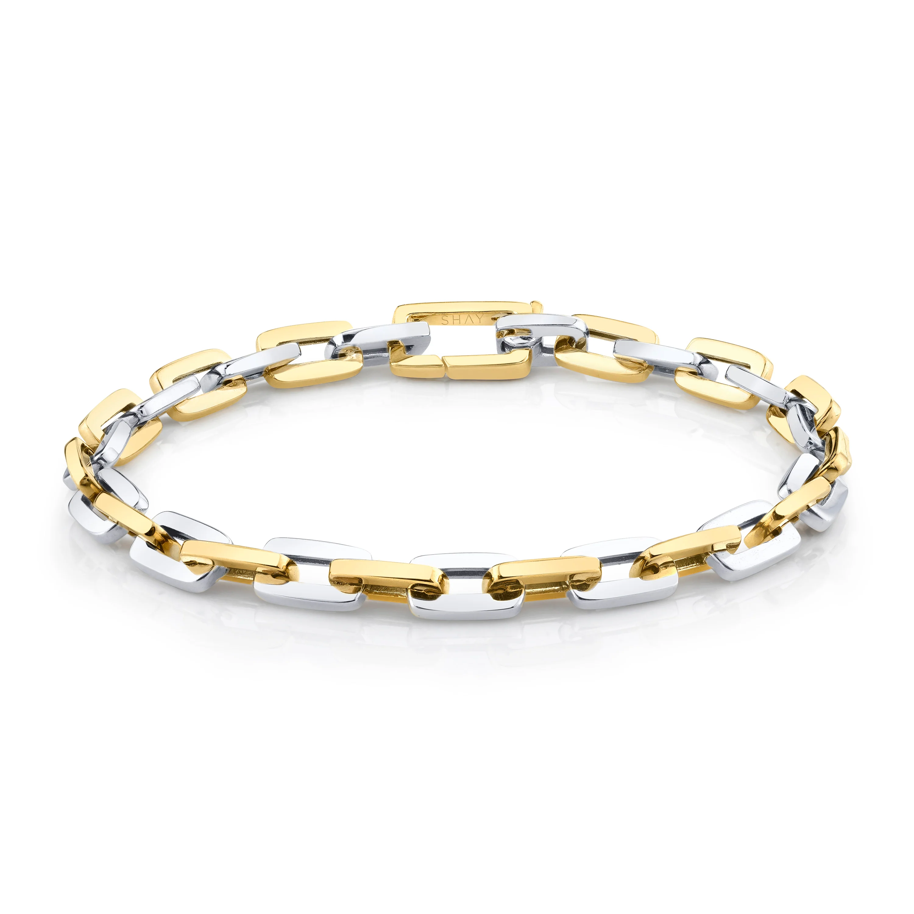 MEN'S TWO TONE SOLID GOLD MINI DECO LINK BRACELET - Image 2