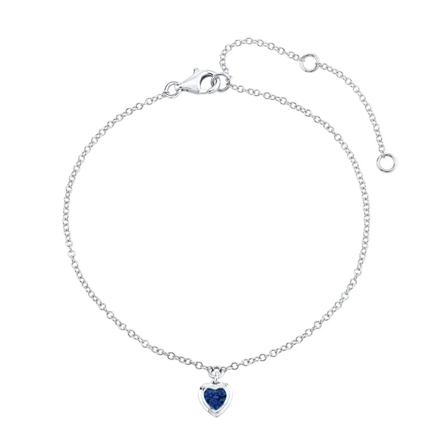 MINI ME BLUE SAPPHIRE BEZEL HEART DROP ANKLET - Image 3