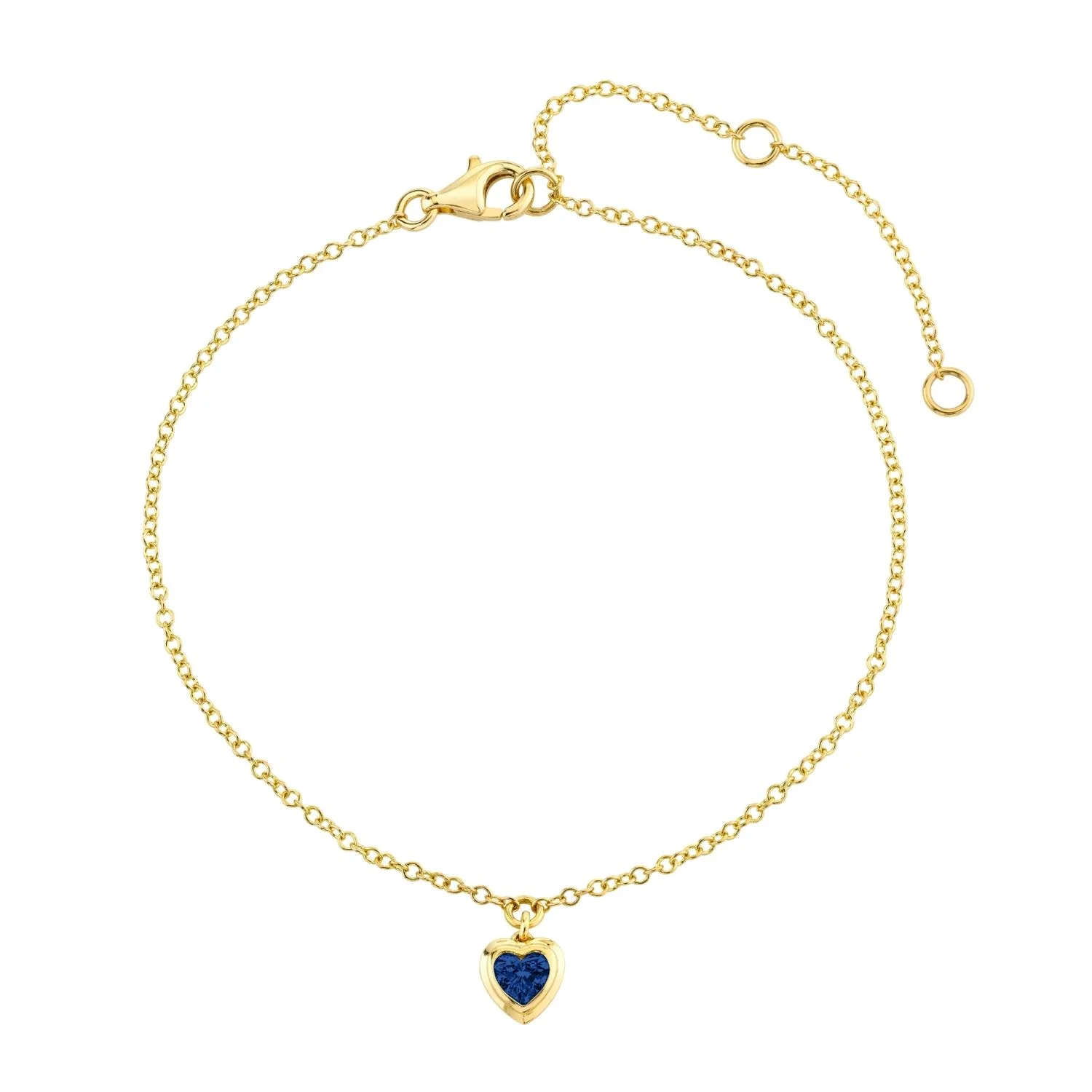 MINI ME BLUE SAPPHIRE BEZEL HEART DROP ANKLET - Image 4