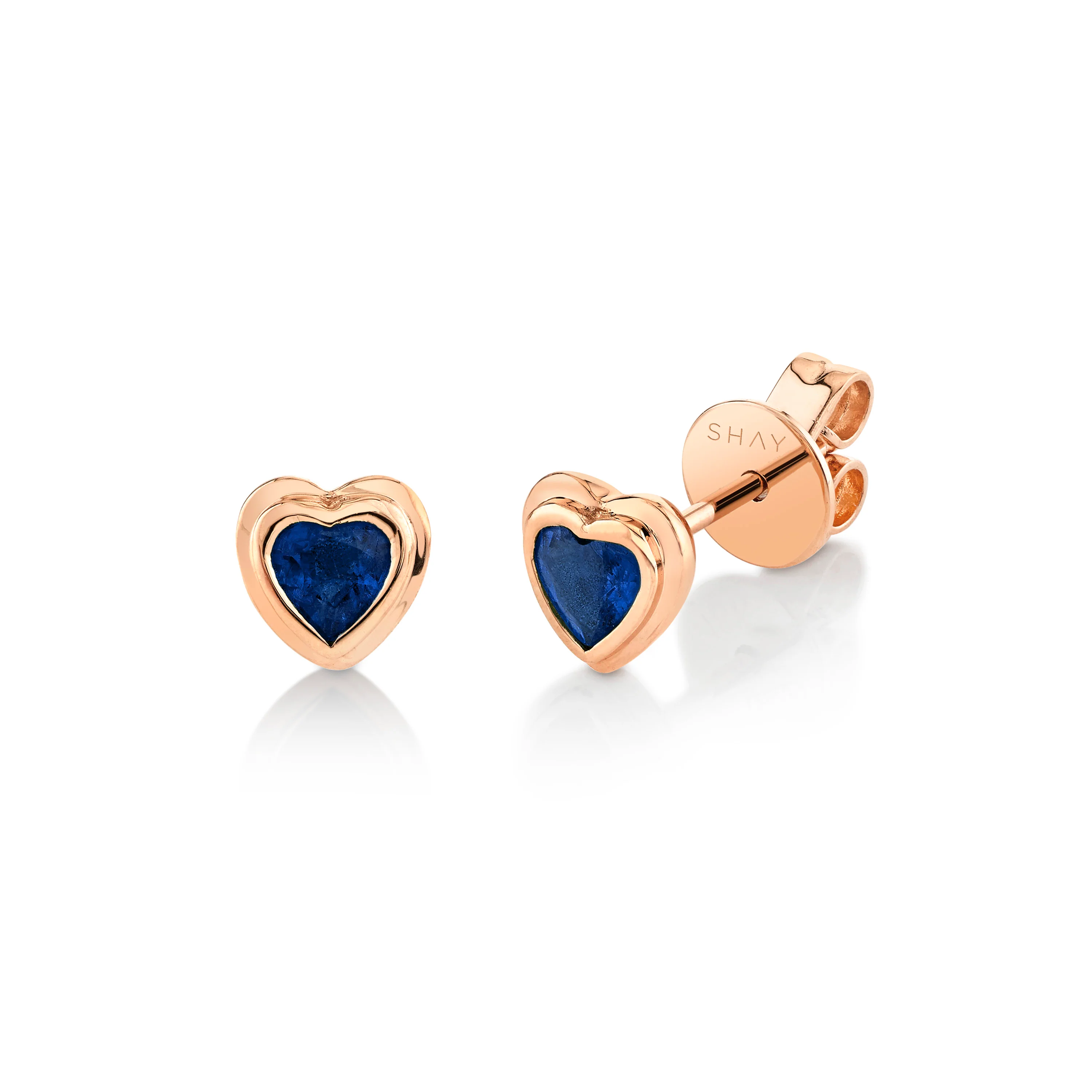 MINI ME BLUE SAPPHIRE BEZEL HEART STUDS - Image 3