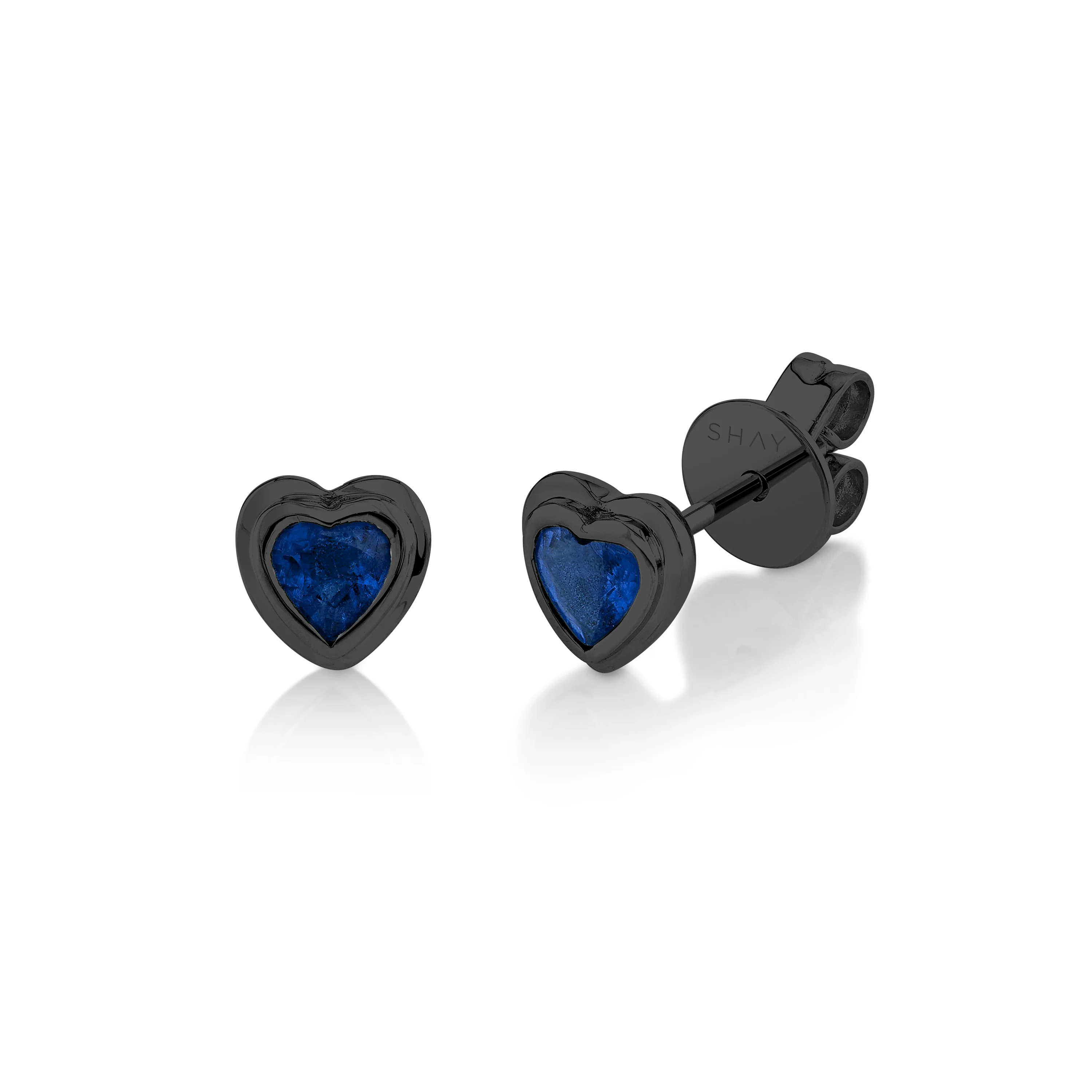 MINI ME BLUE SAPPHIRE BEZEL HEART STUDS - Image 5