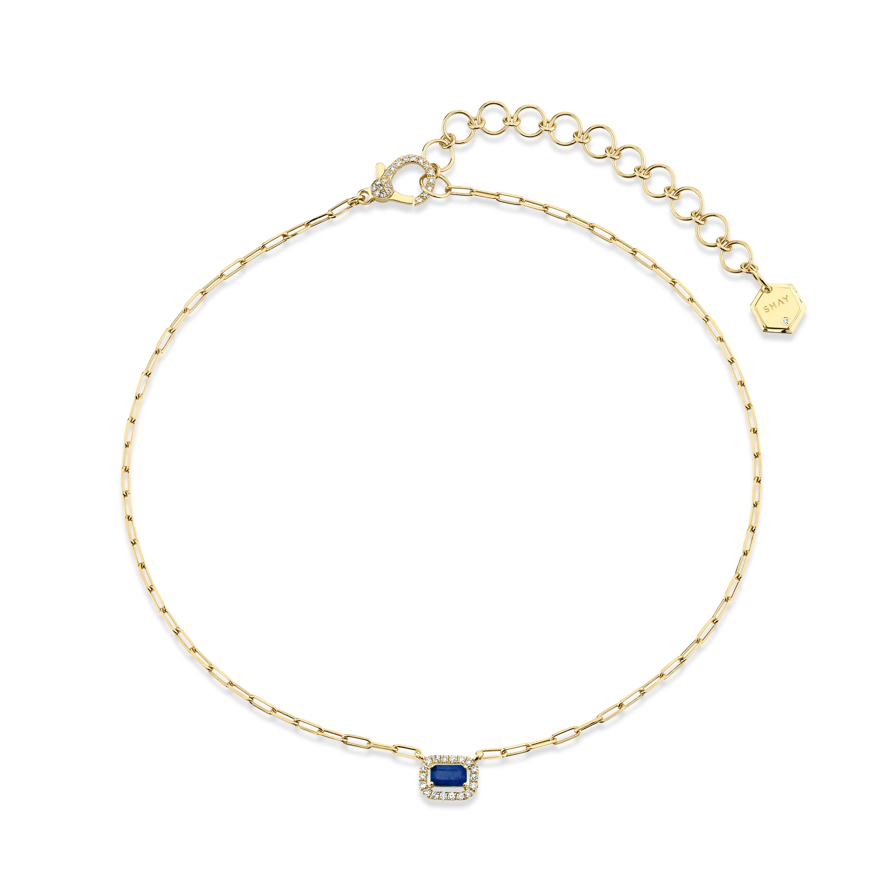 MINI ME DIAMOND & BLUE SAPPHIRE HALO DROP NECKLACE - Image 5
