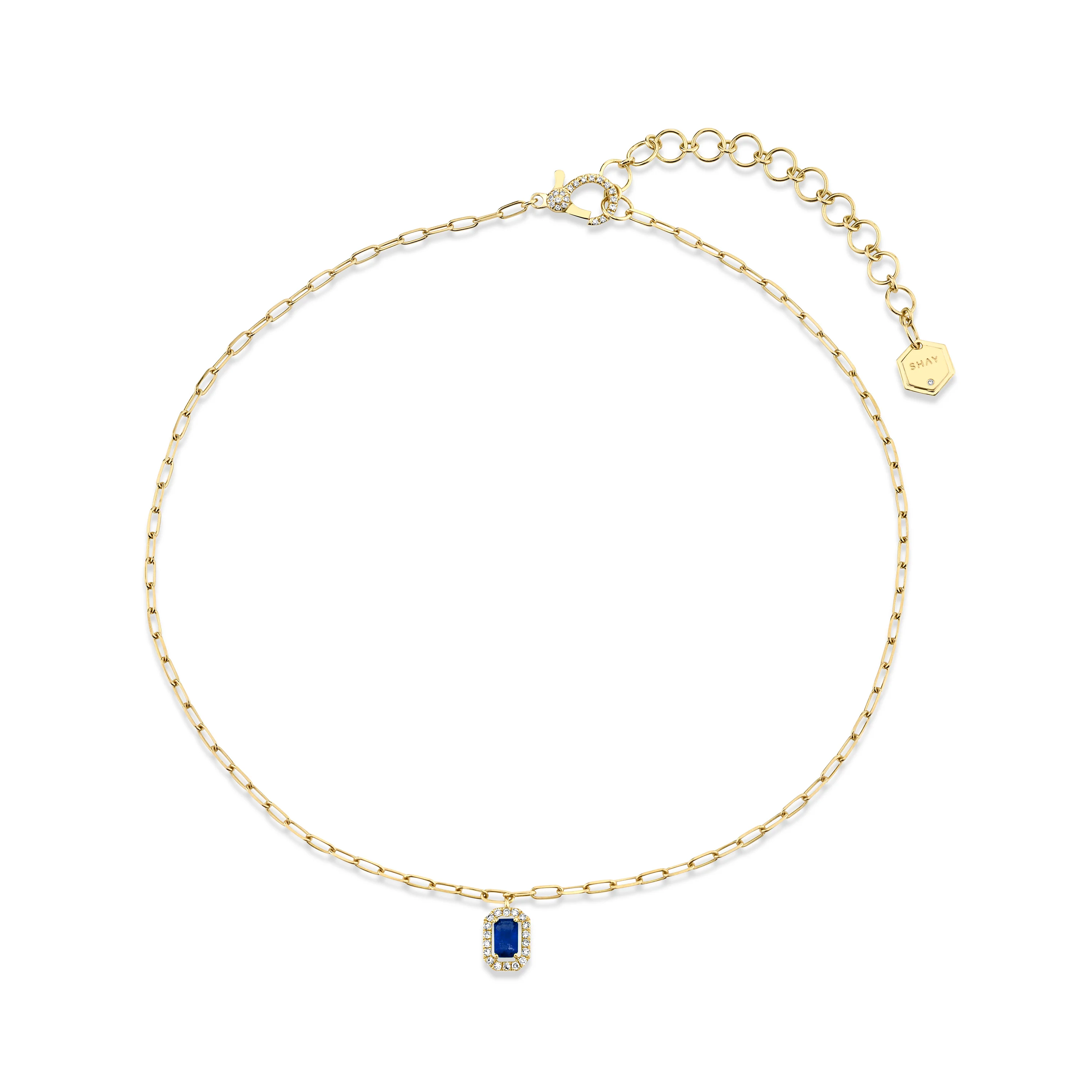 MINI ME DIAMOND & BLUE SAPPHIRE HALO DROP PENDANT - Image 3