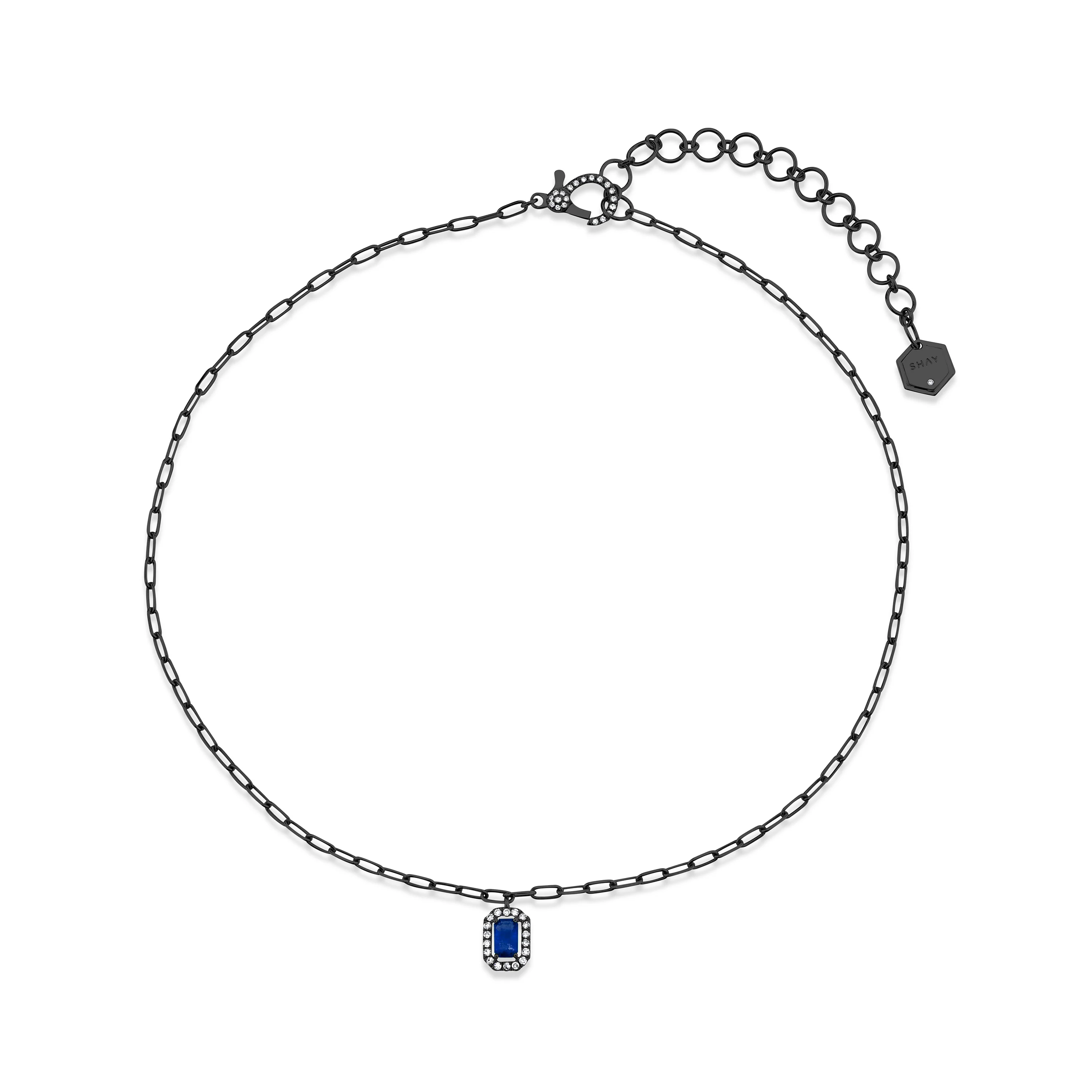 MINI ME DIAMOND & BLUE SAPPHIRE HALO DROP PENDANT - Image 4