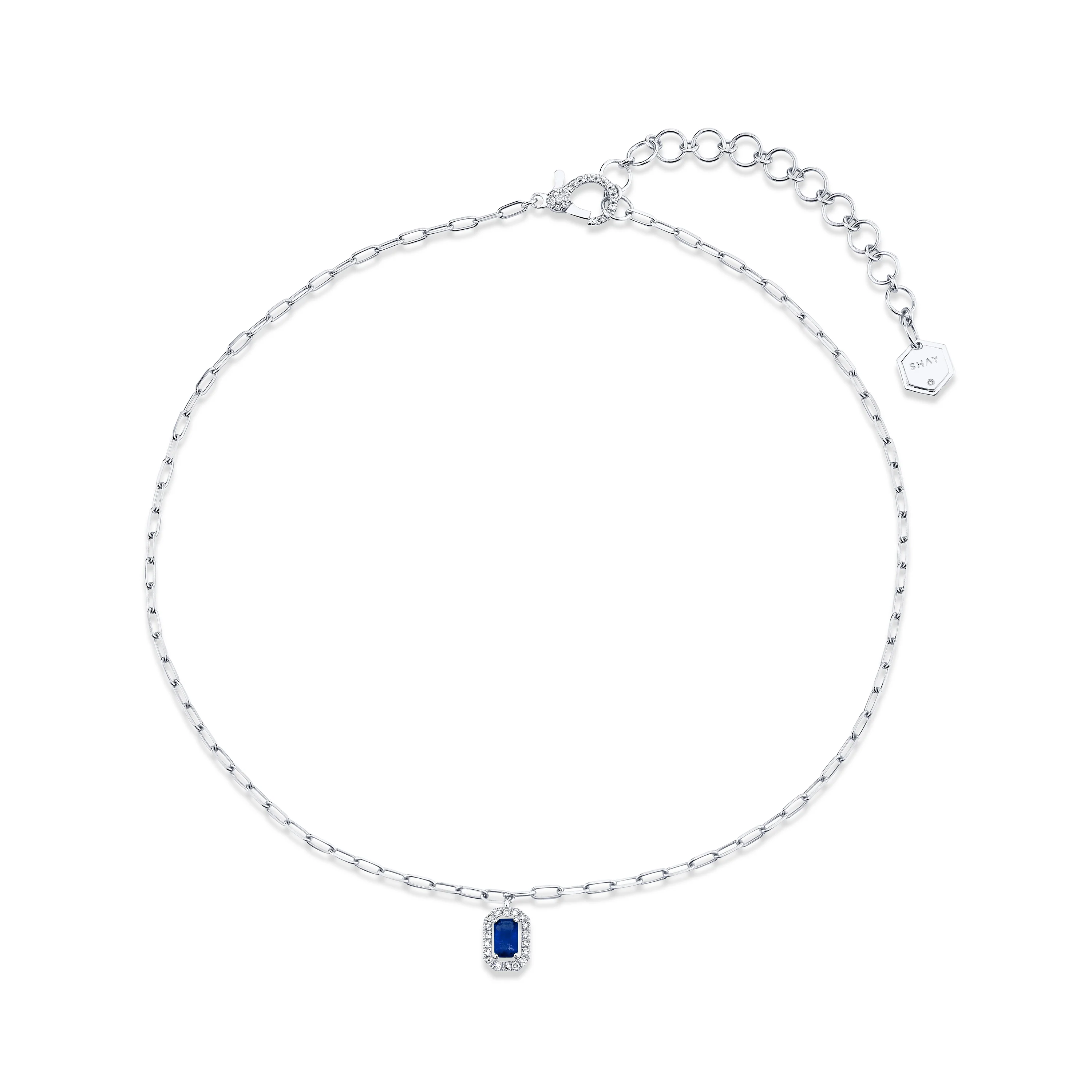 MINI ME DIAMOND & BLUE SAPPHIRE HALO DROP PENDANT - Image 5