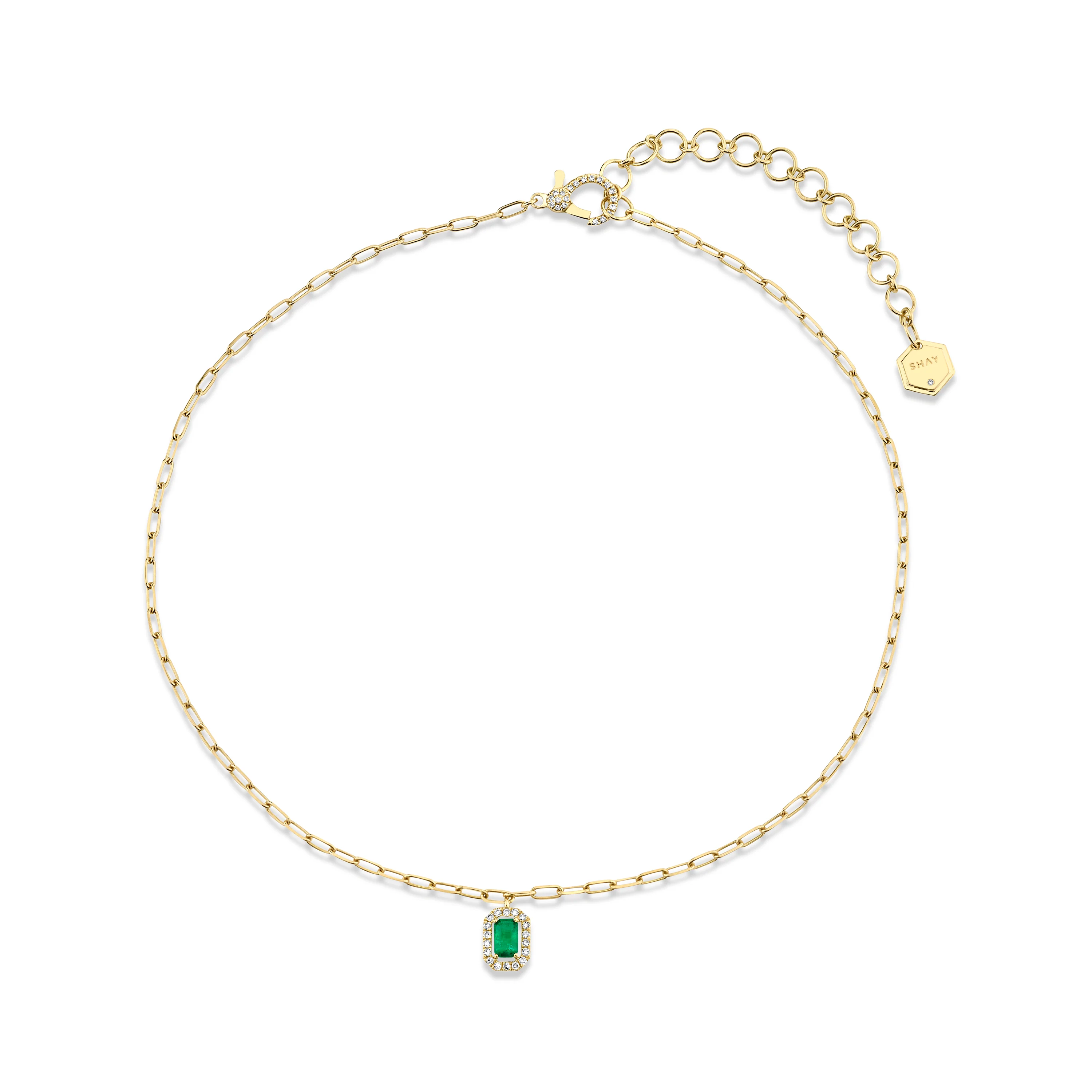 MINI ME DIAMOND & EMERALD HALO DROP PENDANT - Image 3