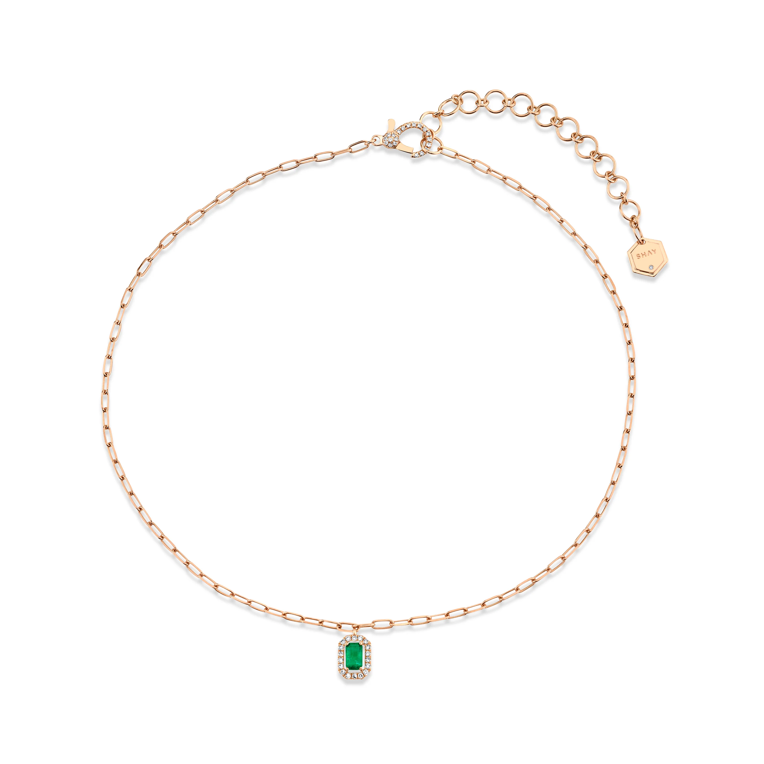 MINI ME DIAMOND & EMERALD HALO DROP PENDANT - Image 4
