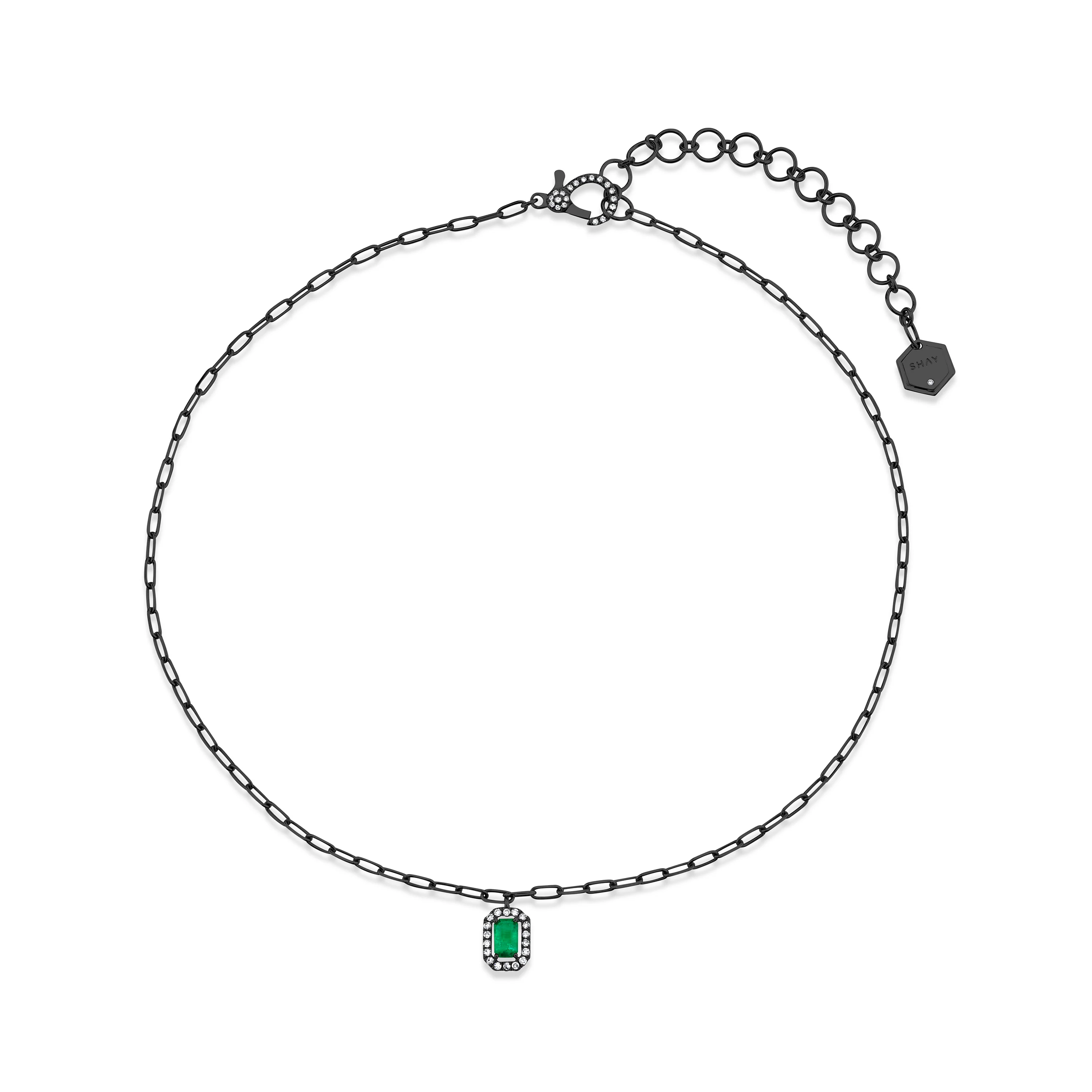 MINI ME DIAMOND & EMERALD HALO DROP PENDANT - Image 5