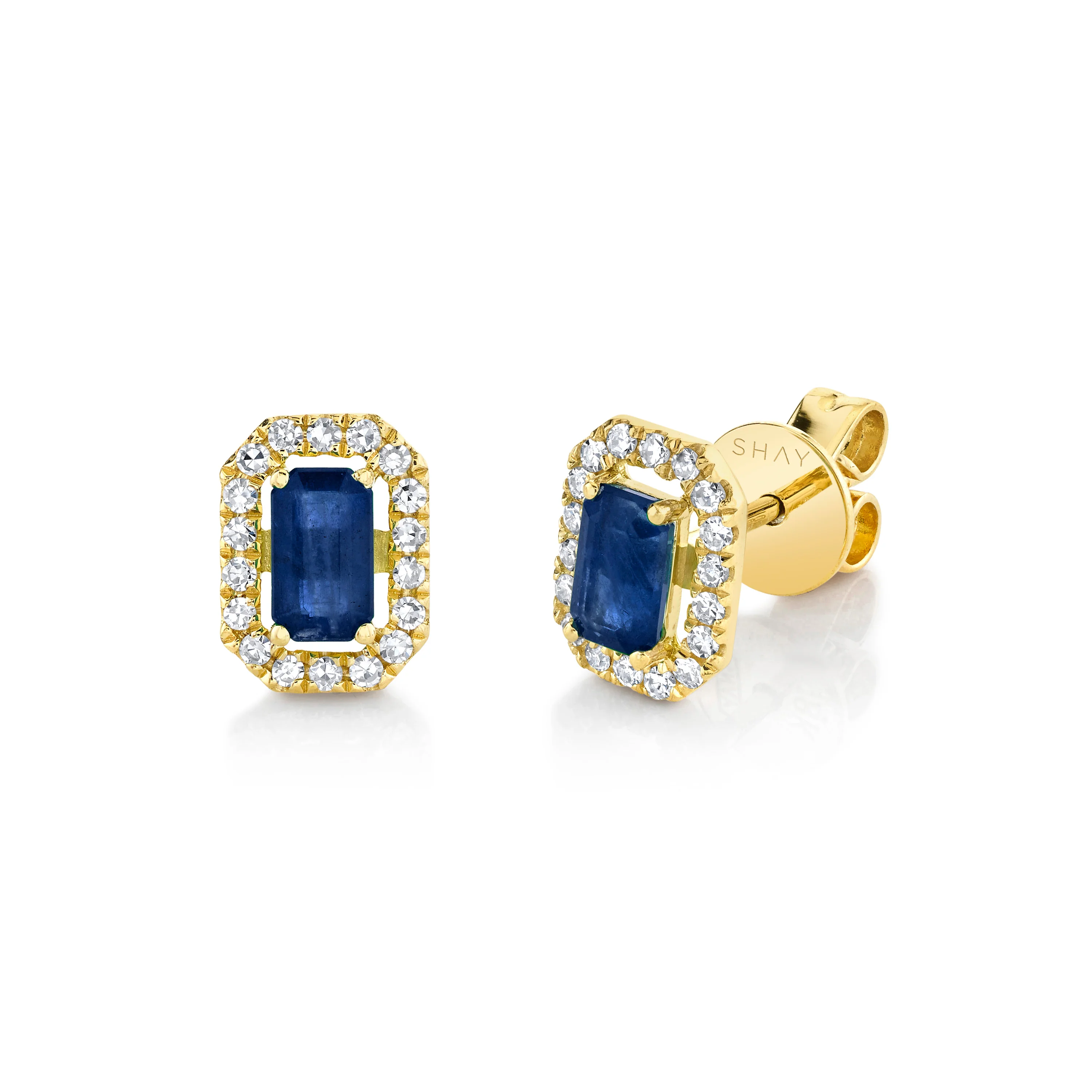 MINI ME DIAMOND HALO BLUE SAPPHIRE STUDS - Image 4