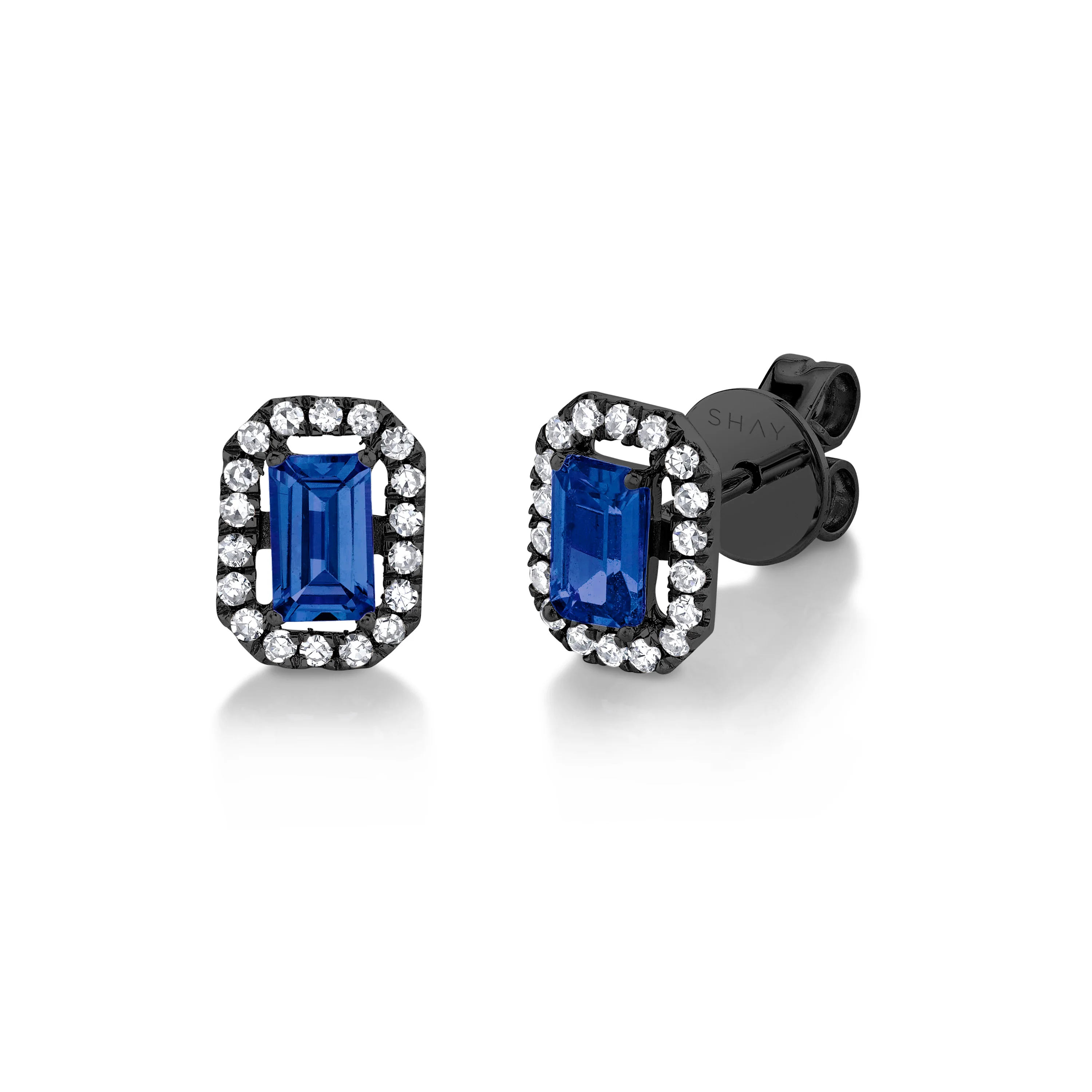 MINI ME DIAMOND HALO BLUE SAPPHIRE STUDS - Image 5