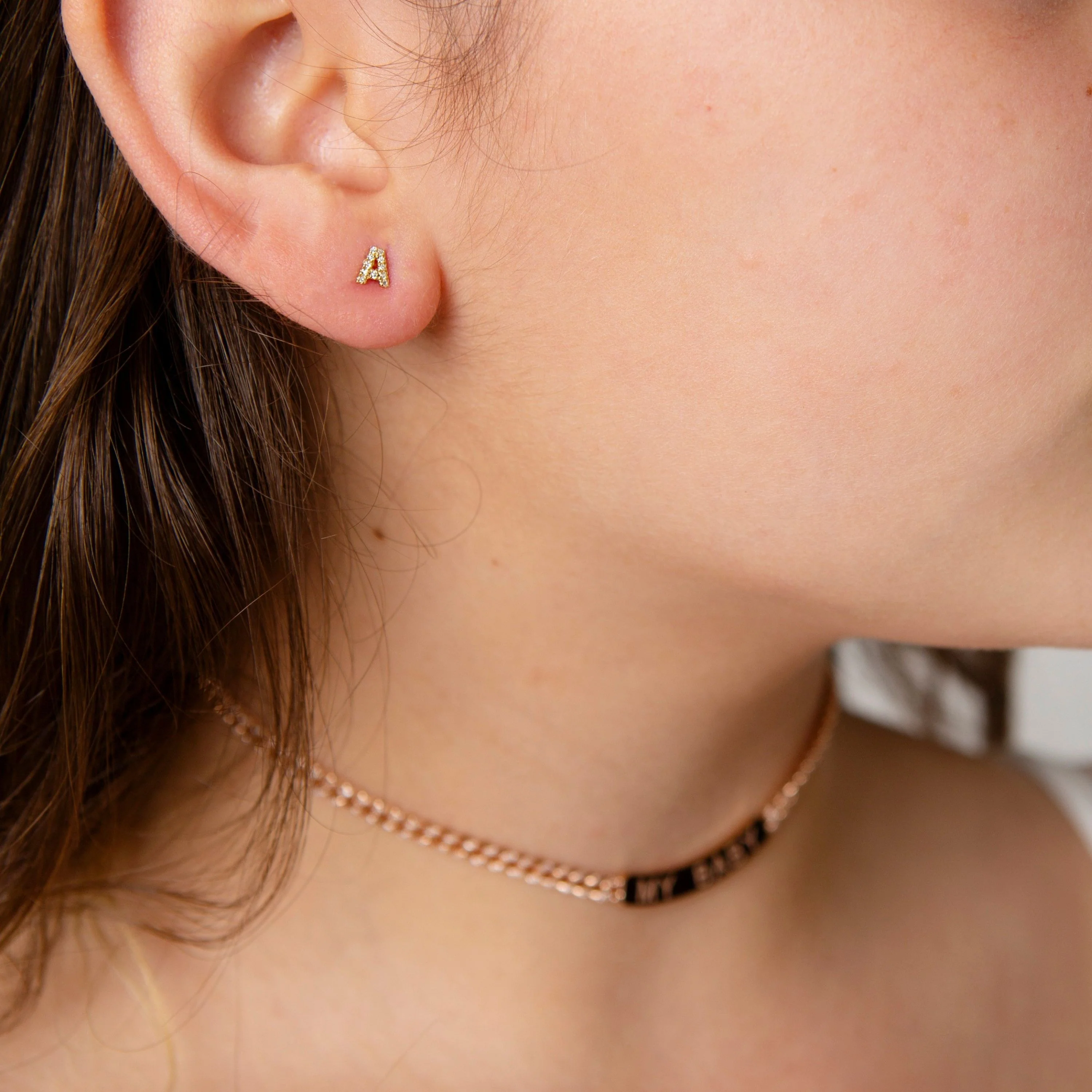 MINI ME DIAMOND PAVE SINGLE INITAL STUD, SMALL - Image 2