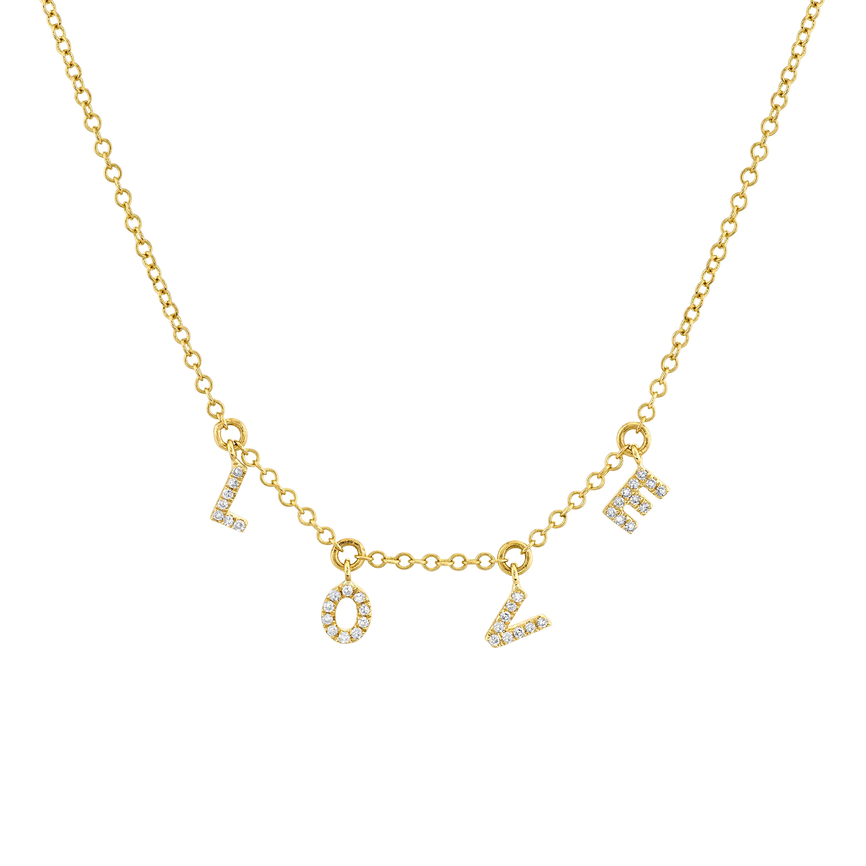 MINI ME DIAMOND PAVE "LOVE" DANGLE DROP NECKLACE - Image 3
