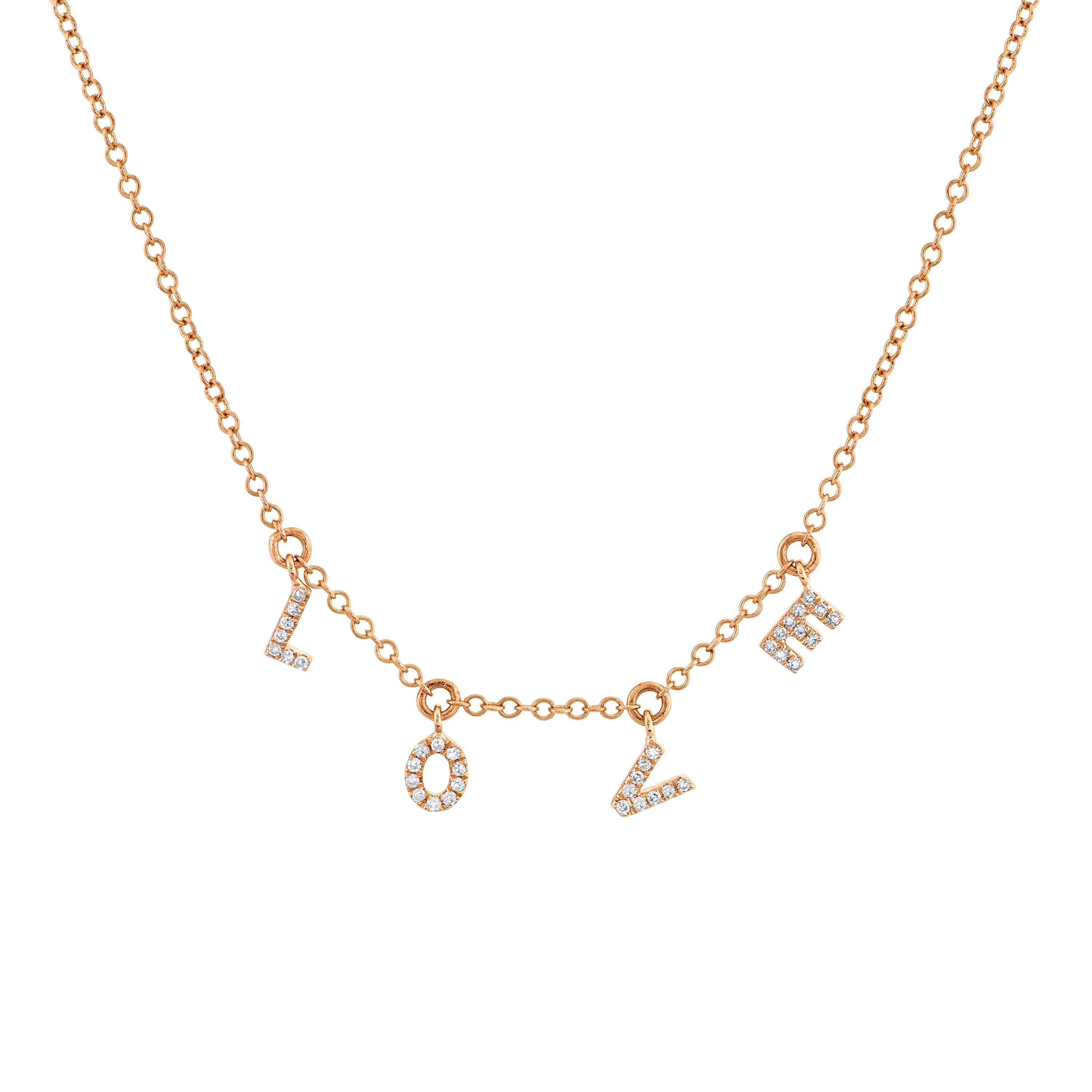 MINI ME DIAMOND PAVE "LOVE" DANGLE DROP NECKLACE - Image 4