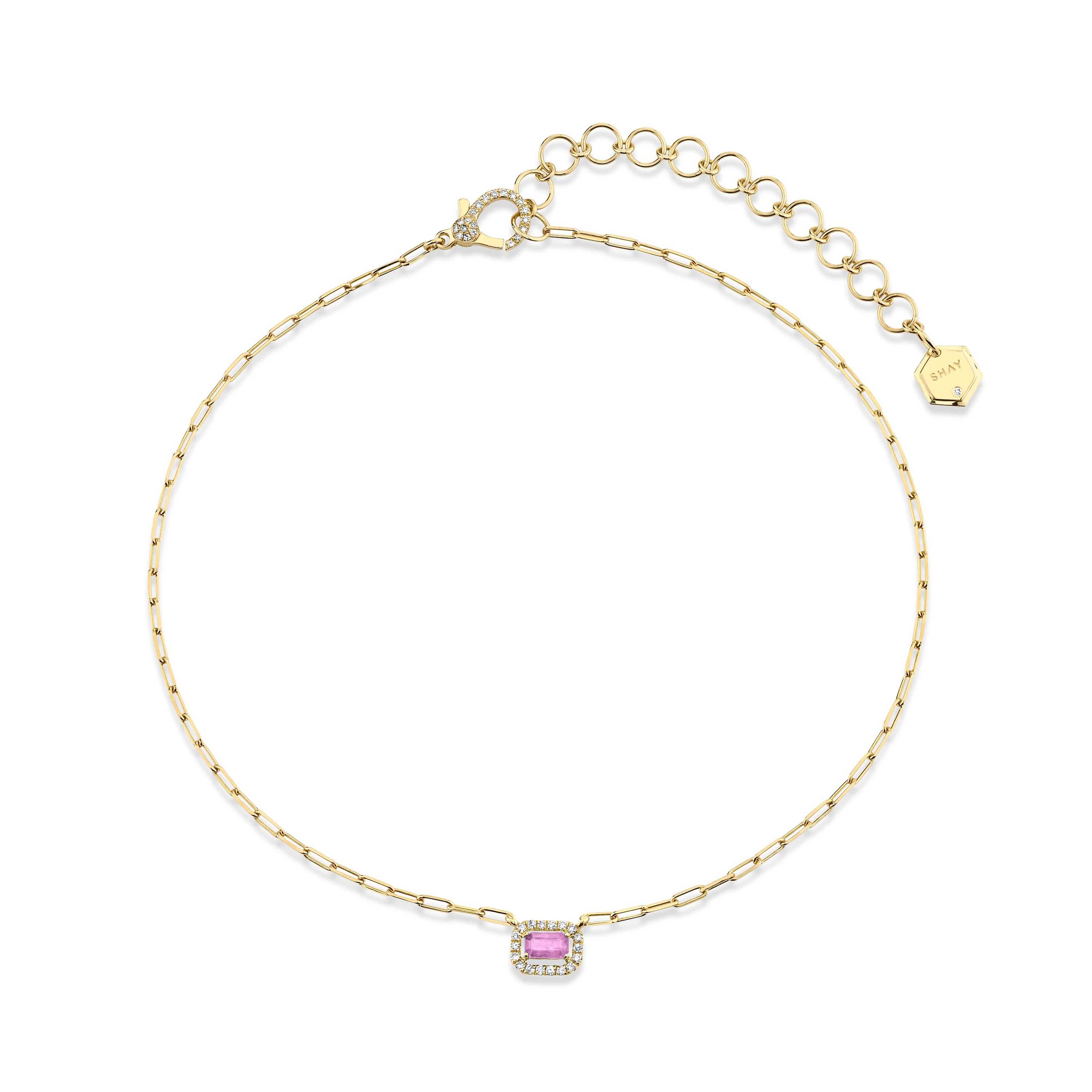 MINI ME DIAMOND & PINK SAPPHIRE HALO DROP NECKLACE - Image 3