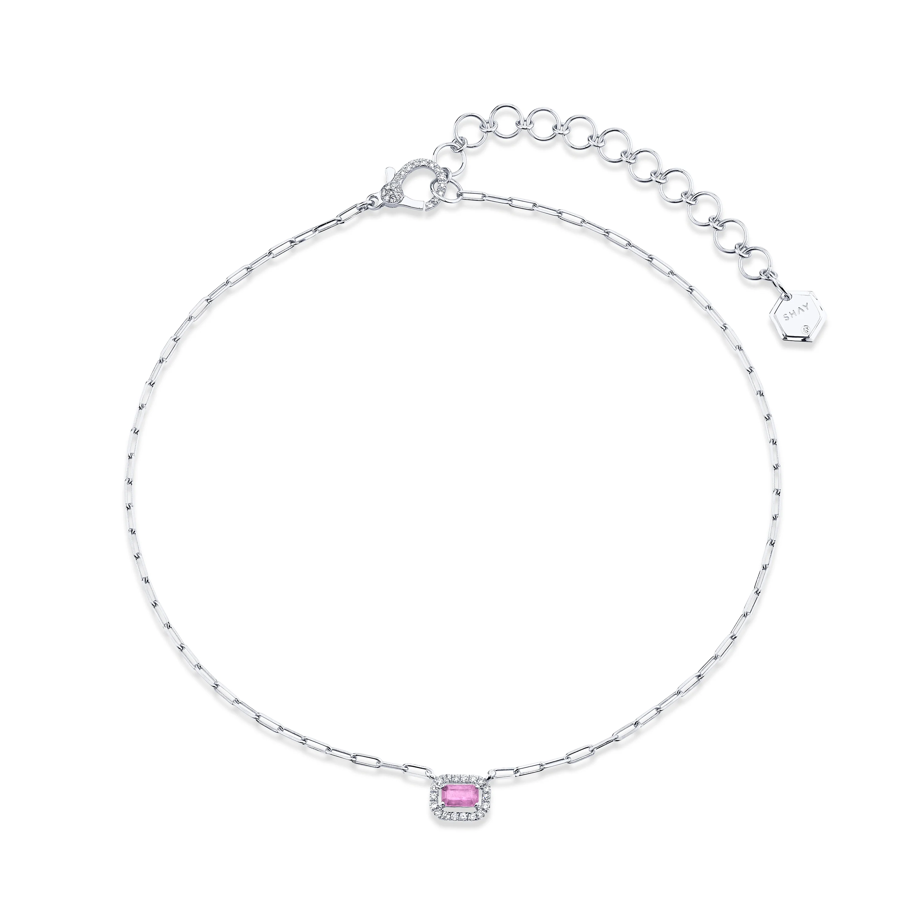 MINI ME DIAMOND & PINK SAPPHIRE HALO DROP NECKLACE - Image 4