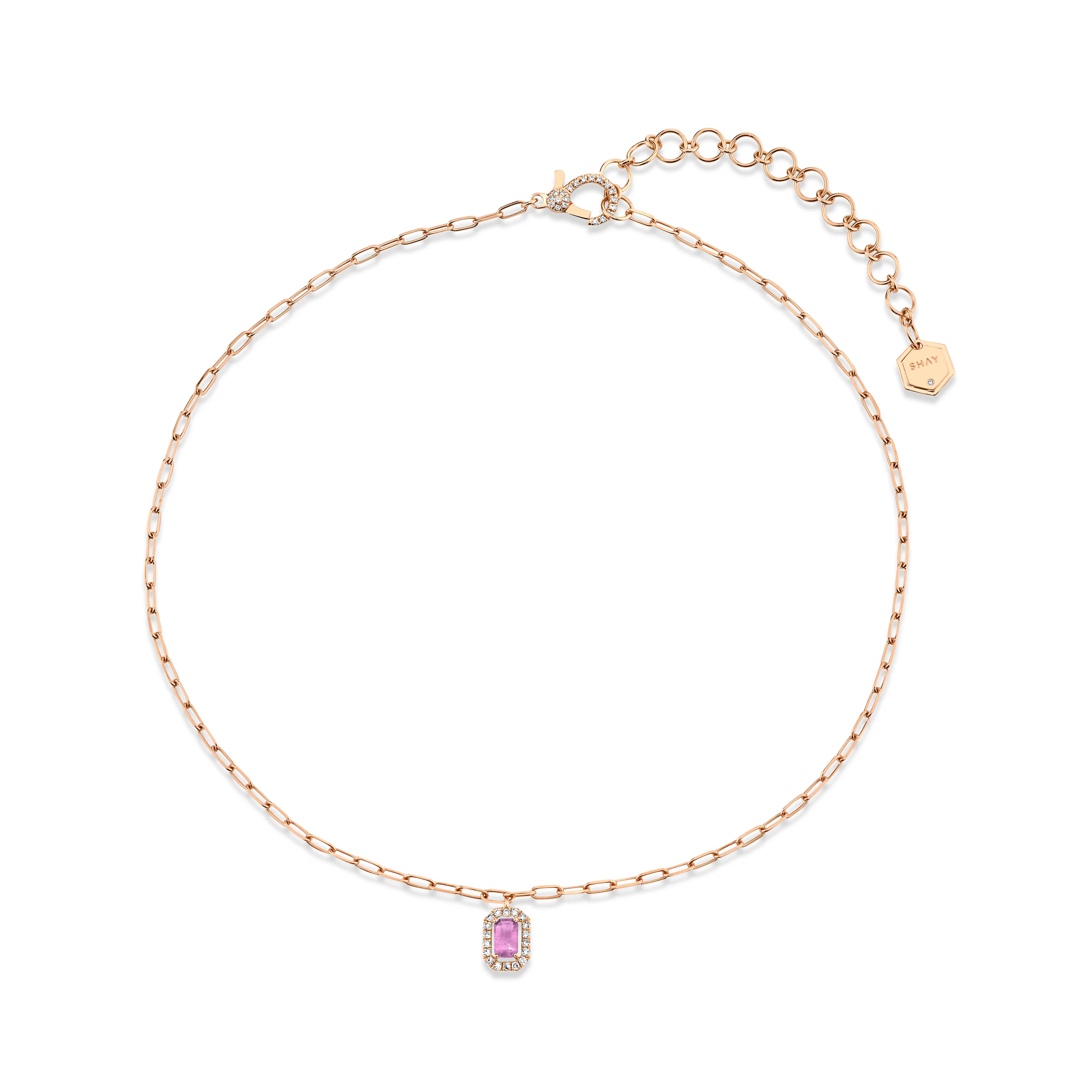 MINI ME DIAMOND & PINK SAPPHIRE HALO DROP PENDANT - Image 3