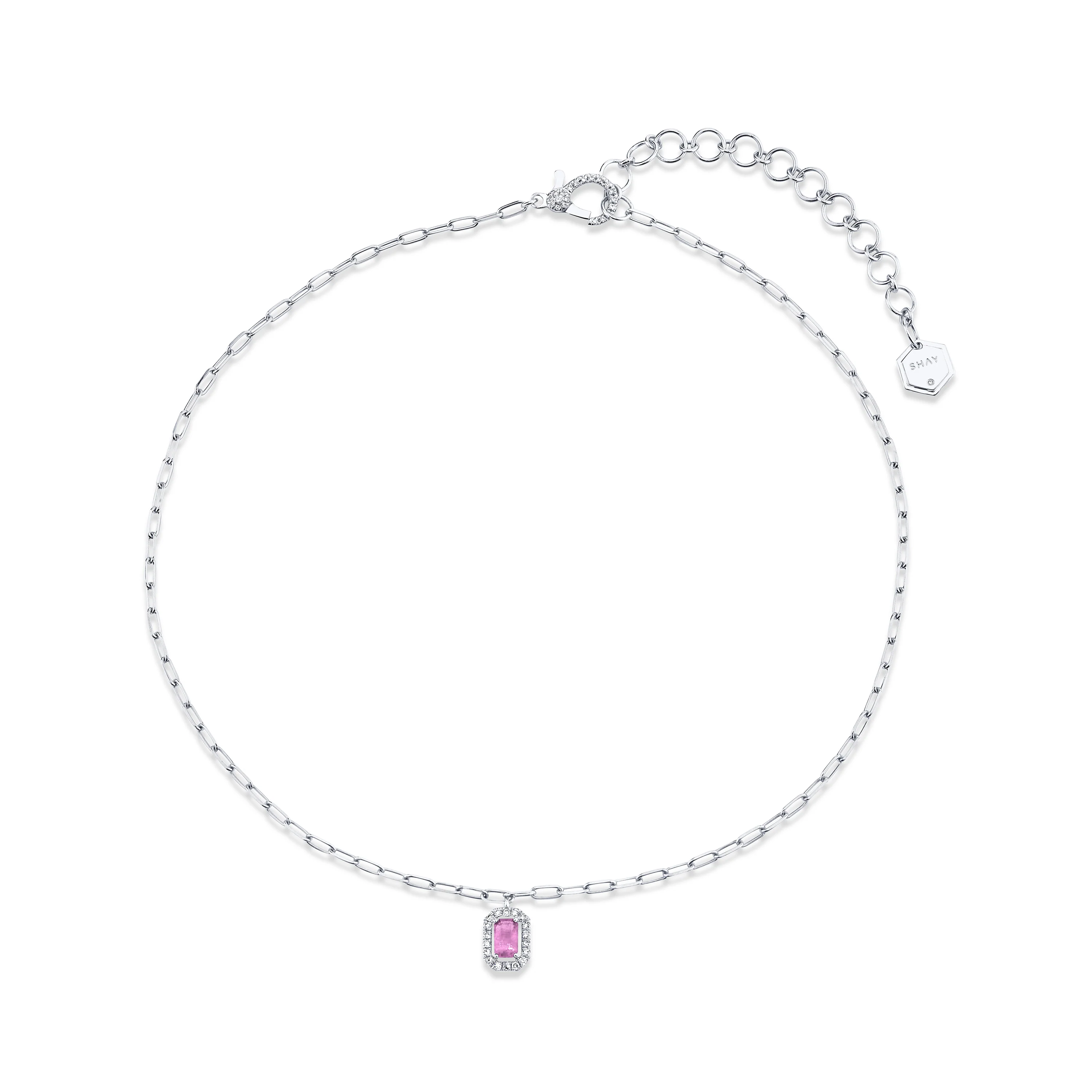 MINI ME DIAMOND & PINK SAPPHIRE HALO DROP PENDANT - Image 4