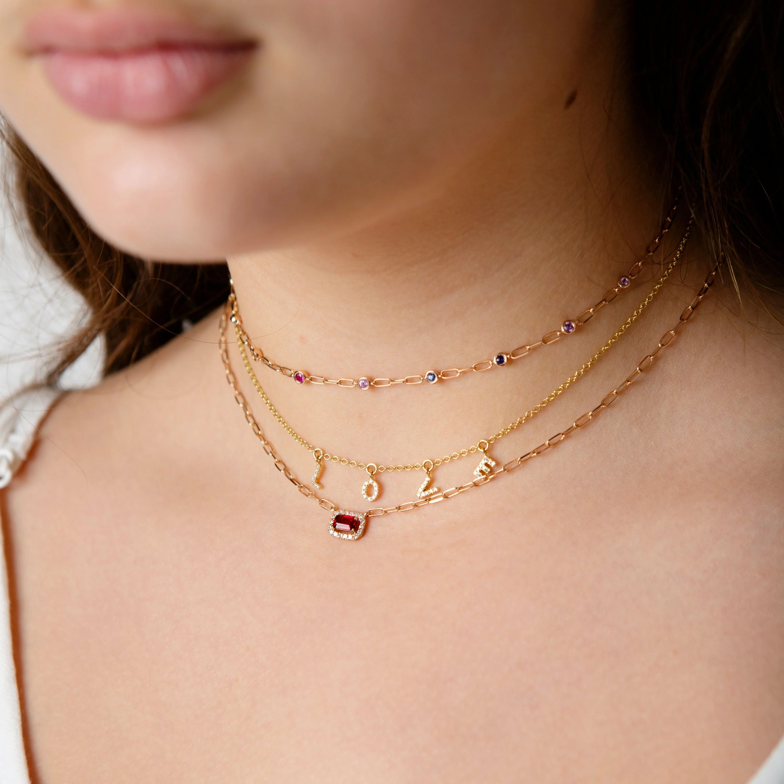 MINI ME DIAMOND & RUBY HALO DROP NECKLACE - Image 2