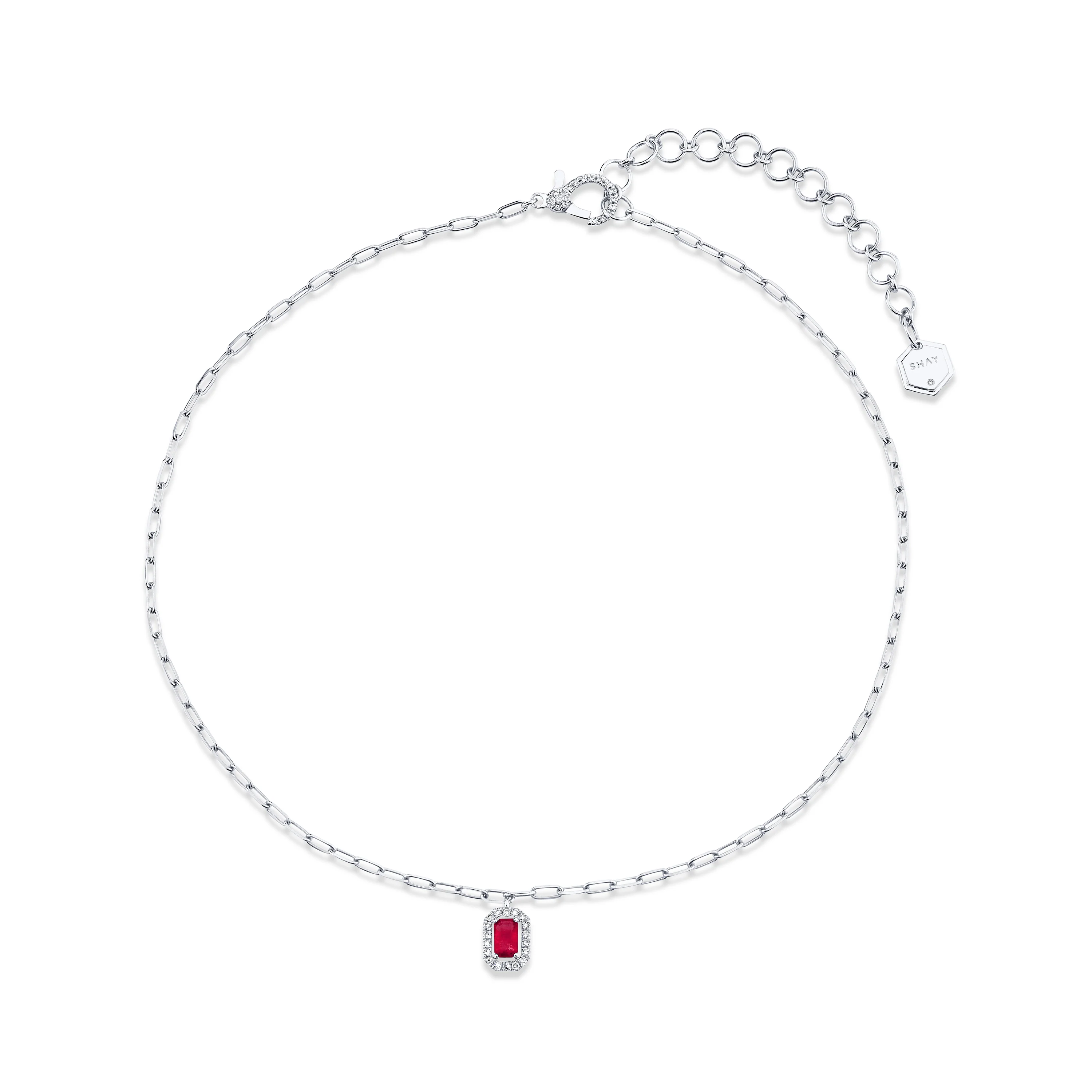 MINI ME DIAMOND & RUBY HALO DROP PENDANT - Image 5