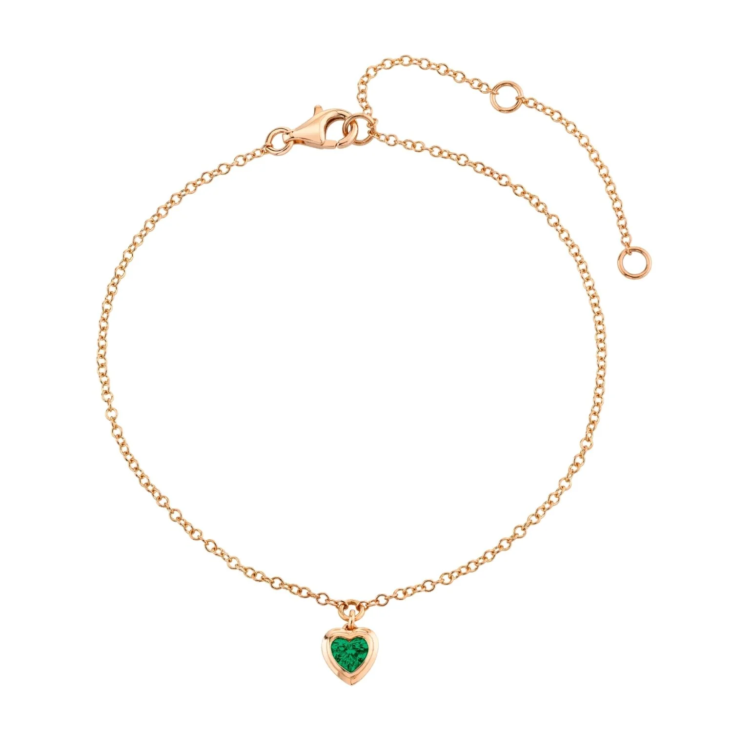 MINI ME EMERALD BEZEL HEART DROP ANKLET - Image 3