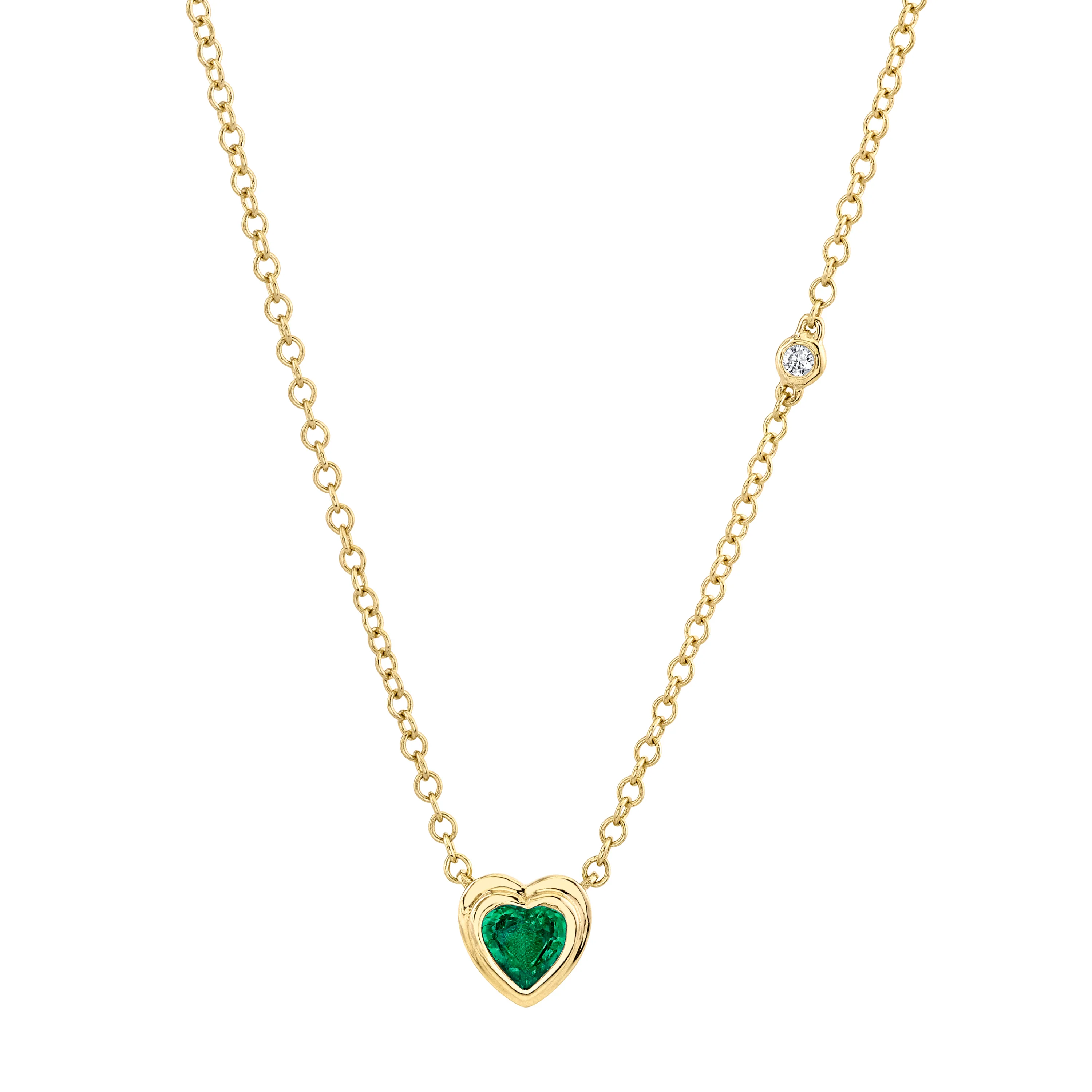MINI ME EMERALD BEZEL HEART NECKLACE - Image 3