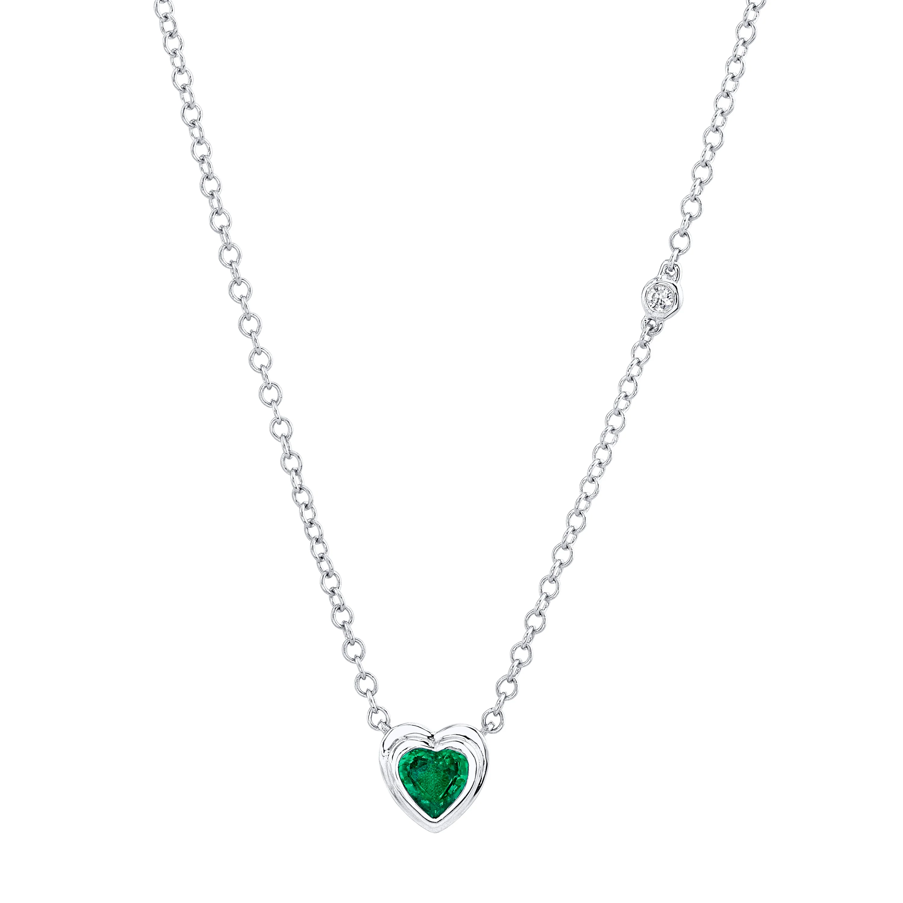 MINI ME EMERALD BEZEL HEART NECKLACE - Image 4