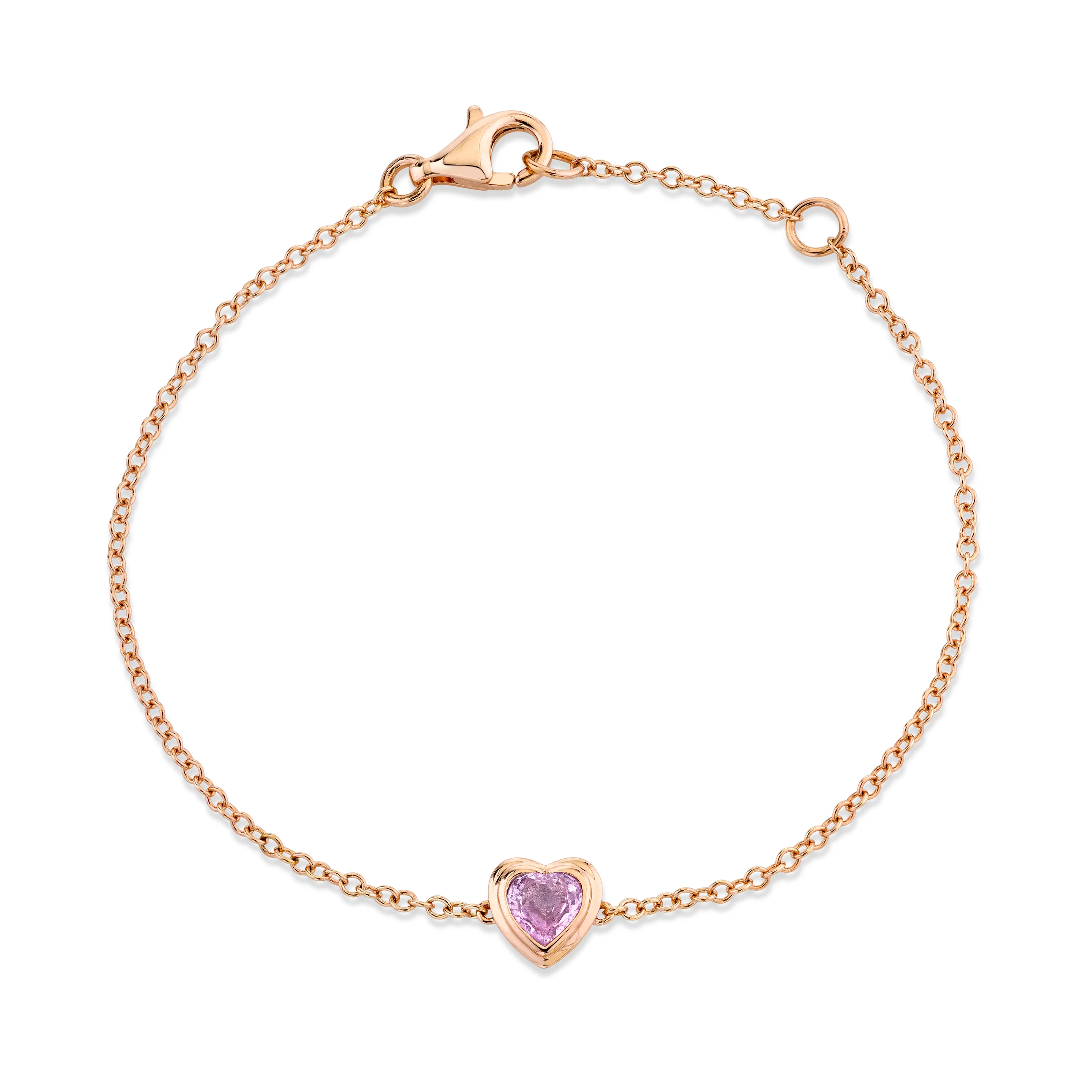 MINI ME PINK SAPPHIRE BEZEL HEART BRACELET - Image 3
