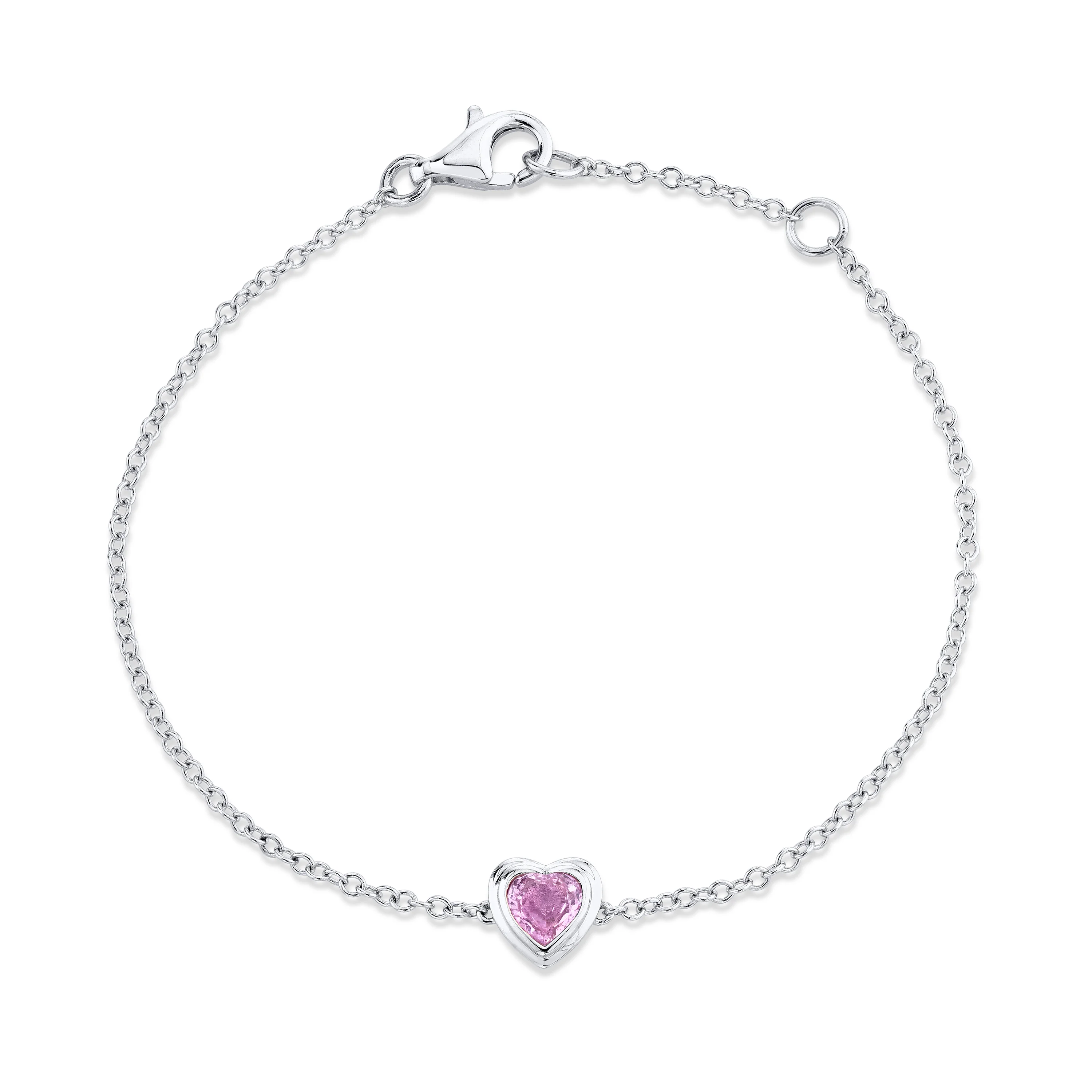 MINI ME PINK SAPPHIRE BEZEL HEART BRACELET - Image 4