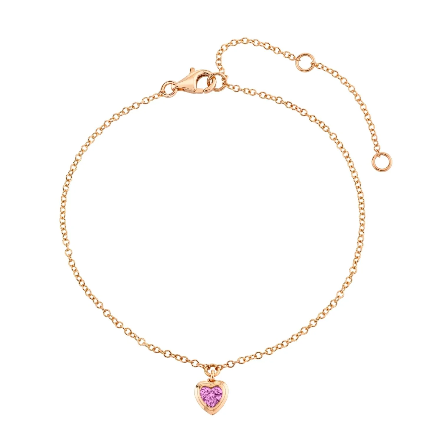 MINI ME PINK SAPPHIRE BEZEL HEART DROP ANKLET - Image 3