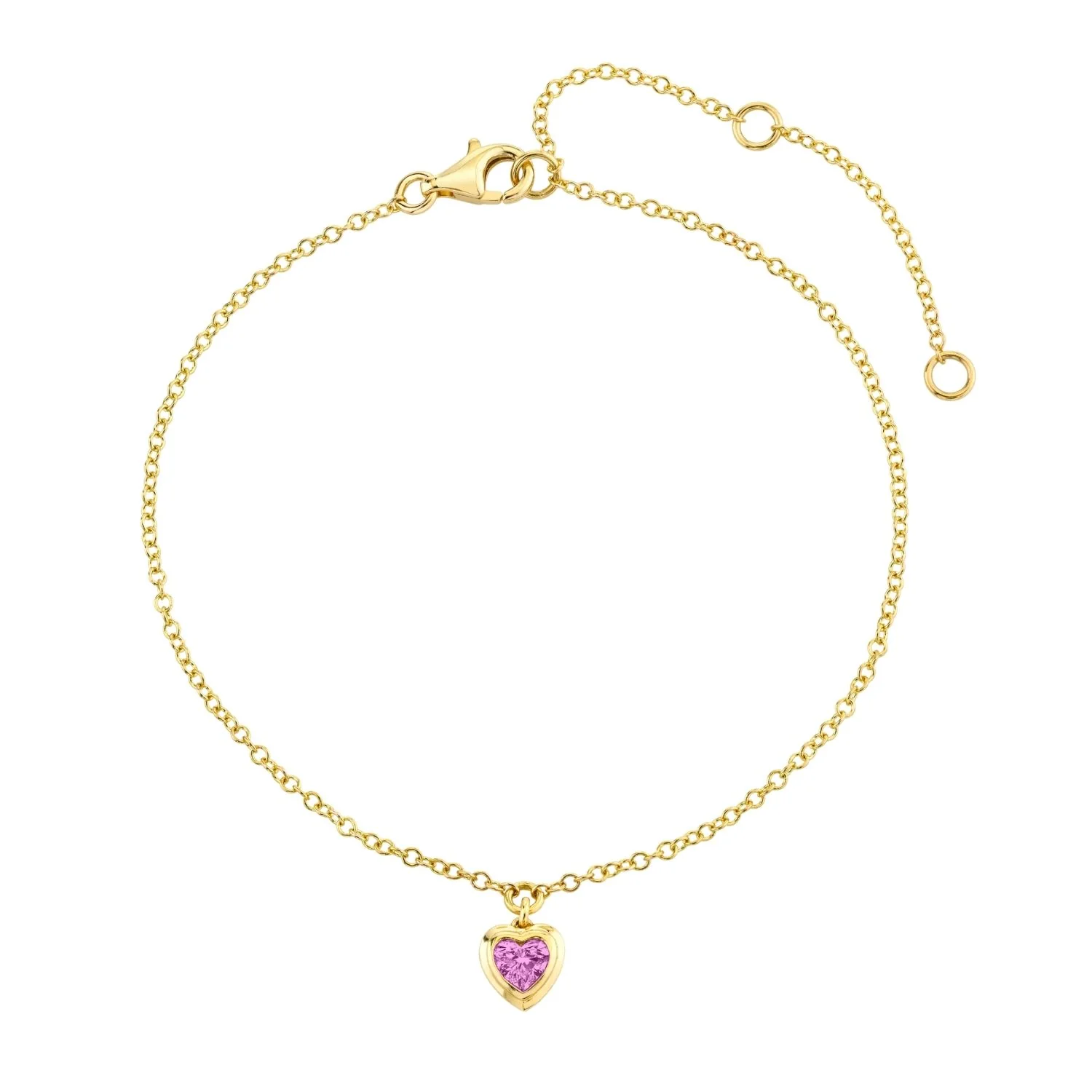 MINI ME PINK SAPPHIRE BEZEL HEART DROP ANKLET - Image 4