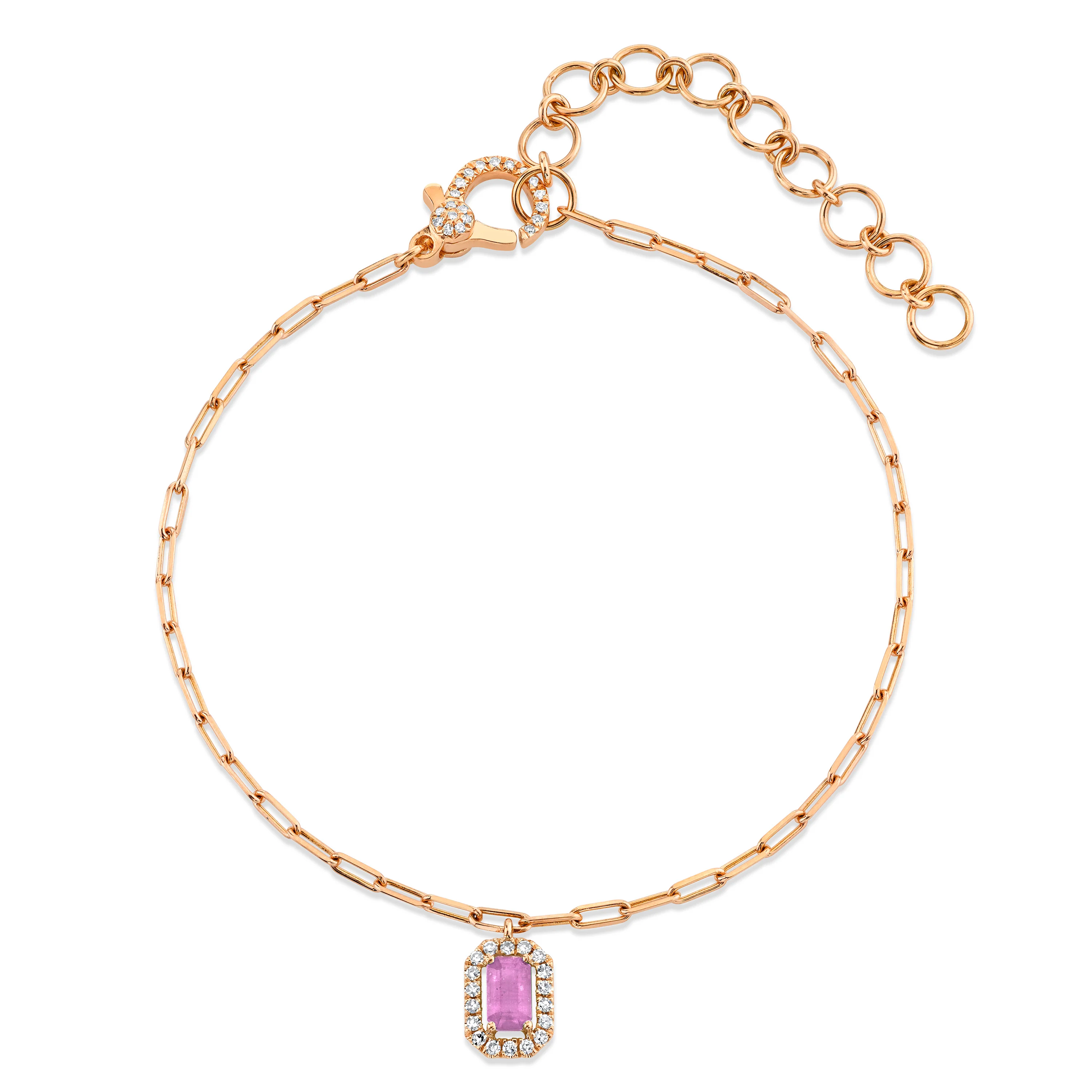 MINI ME PINK SAPPHIRE & DIAMOND HALO DROP ANKLET - Image 3