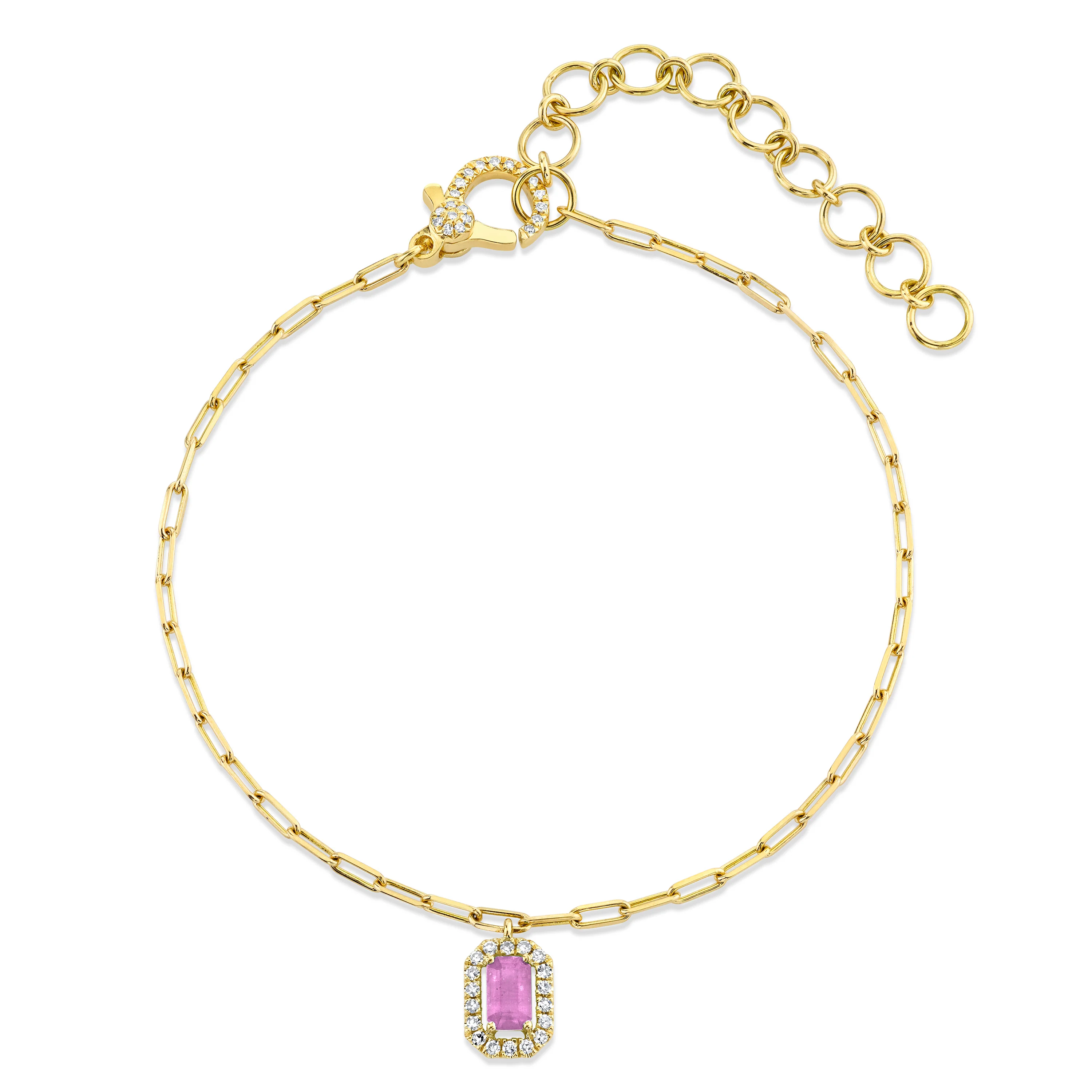 MINI ME PINK SAPPHIRE & DIAMOND HALO DROP ANKLET - Image 4