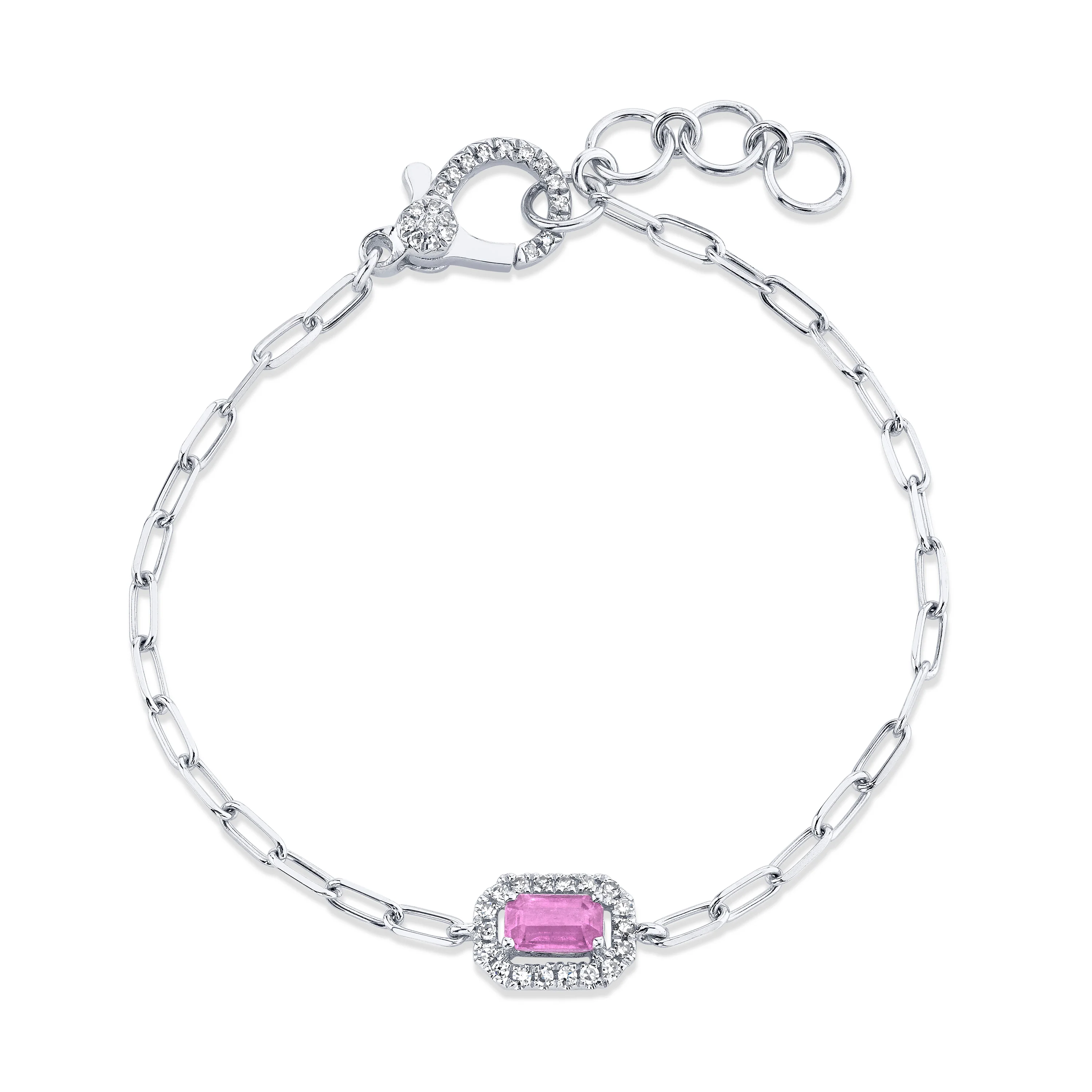 MINI ME PINK SAPPHIRE & DIAMOND HALO DROP BRACELET - Image 3