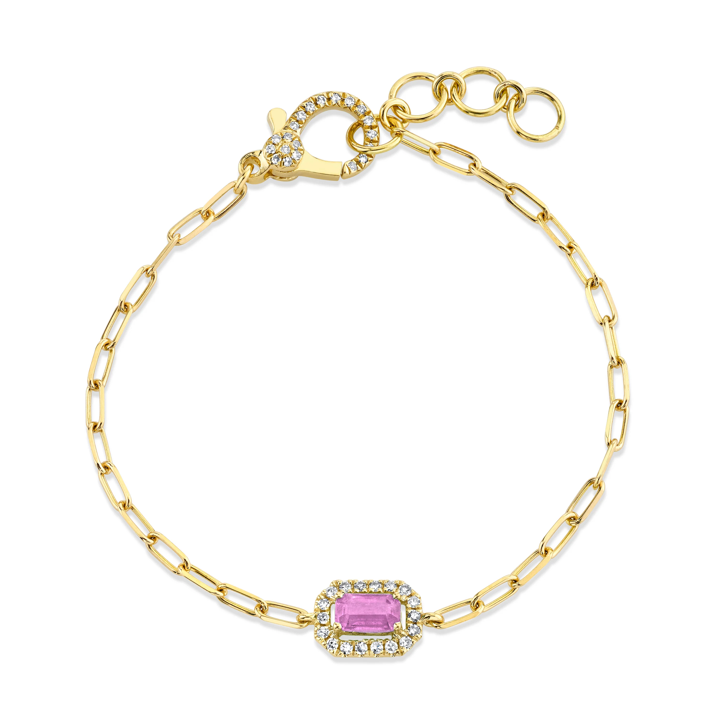 MINI ME PINK SAPPHIRE & DIAMOND HALO DROP BRACELET - Image 4