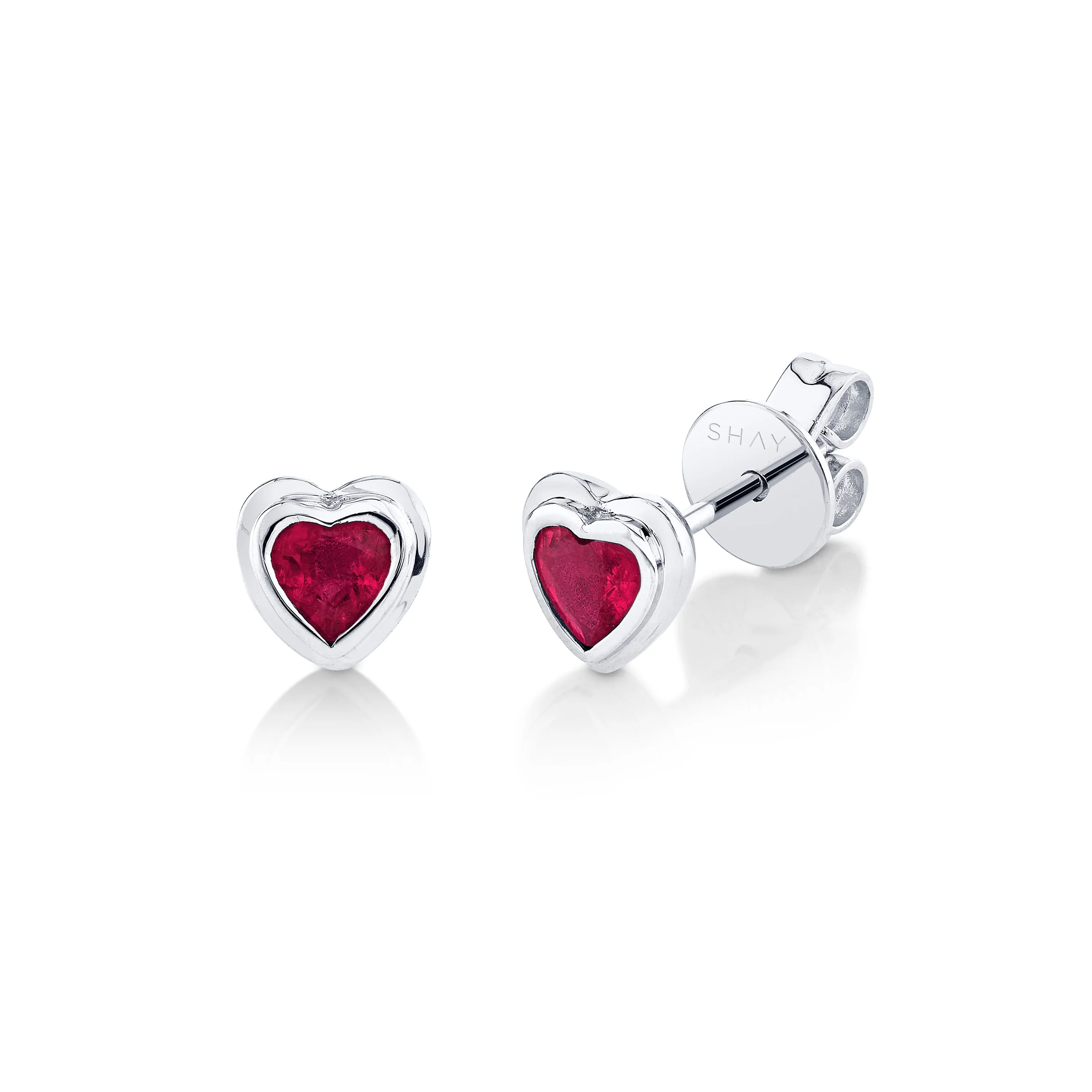 MINI ME RUBY BEZEL HEART STUDS - Image 3