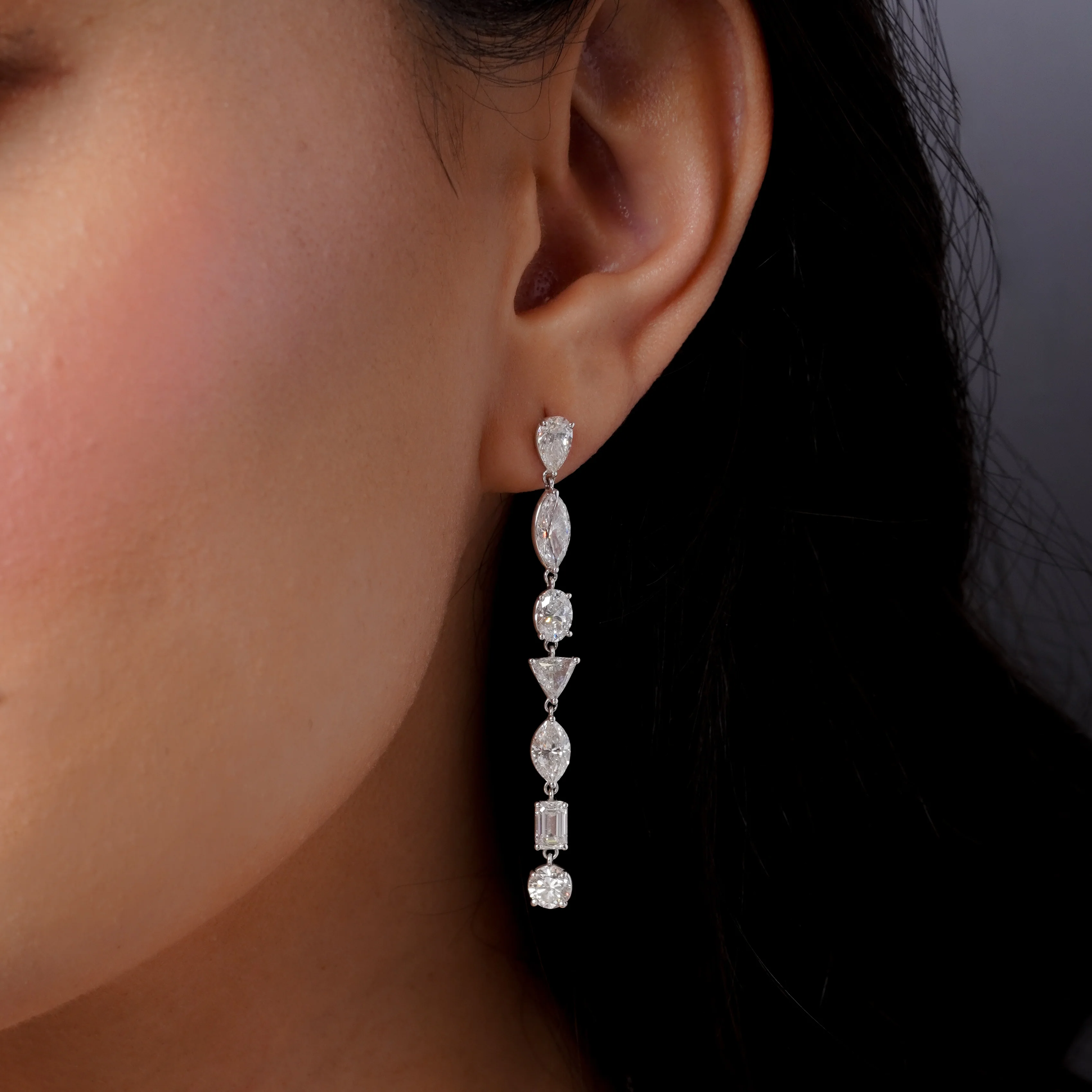 MIXED DIAMOND DROP EARRINGS - Image 2
