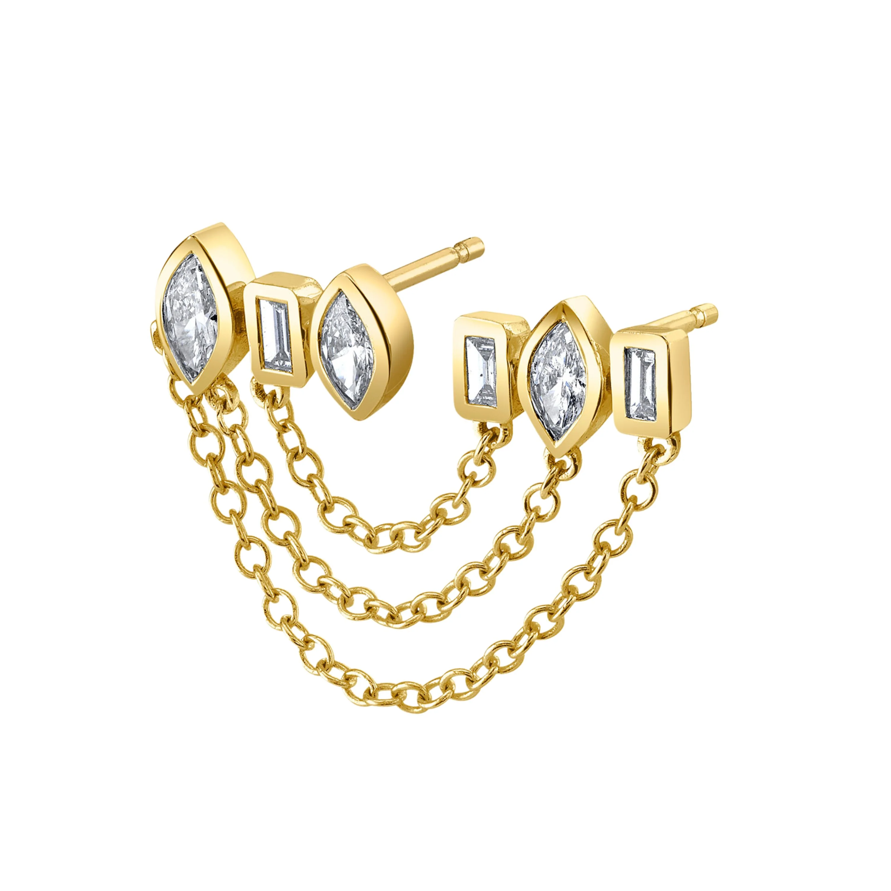 MIXED DIAMOND DUO CHAIN STUD - Image 3