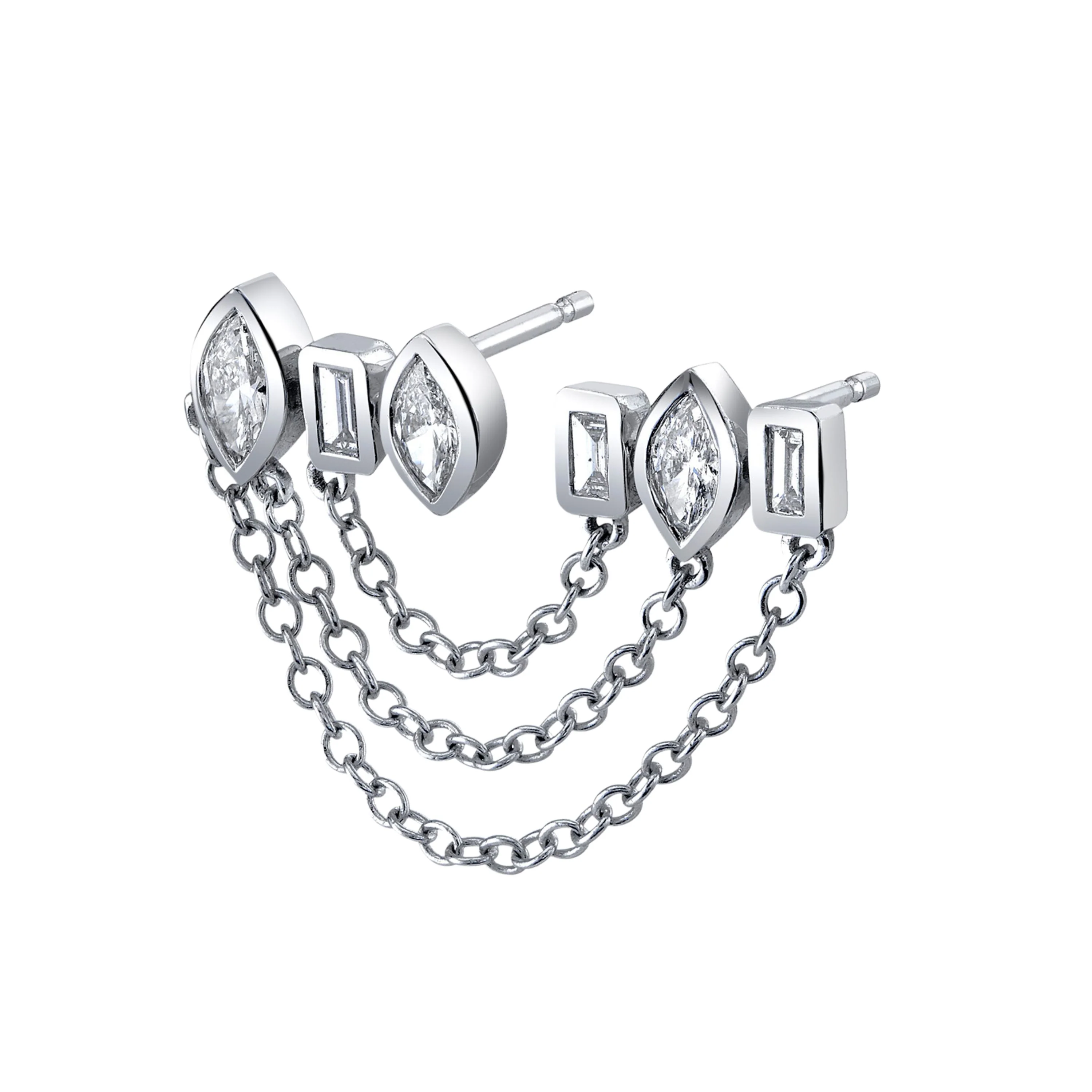 MIXED DIAMOND DUO CHAIN STUD - Image 5
