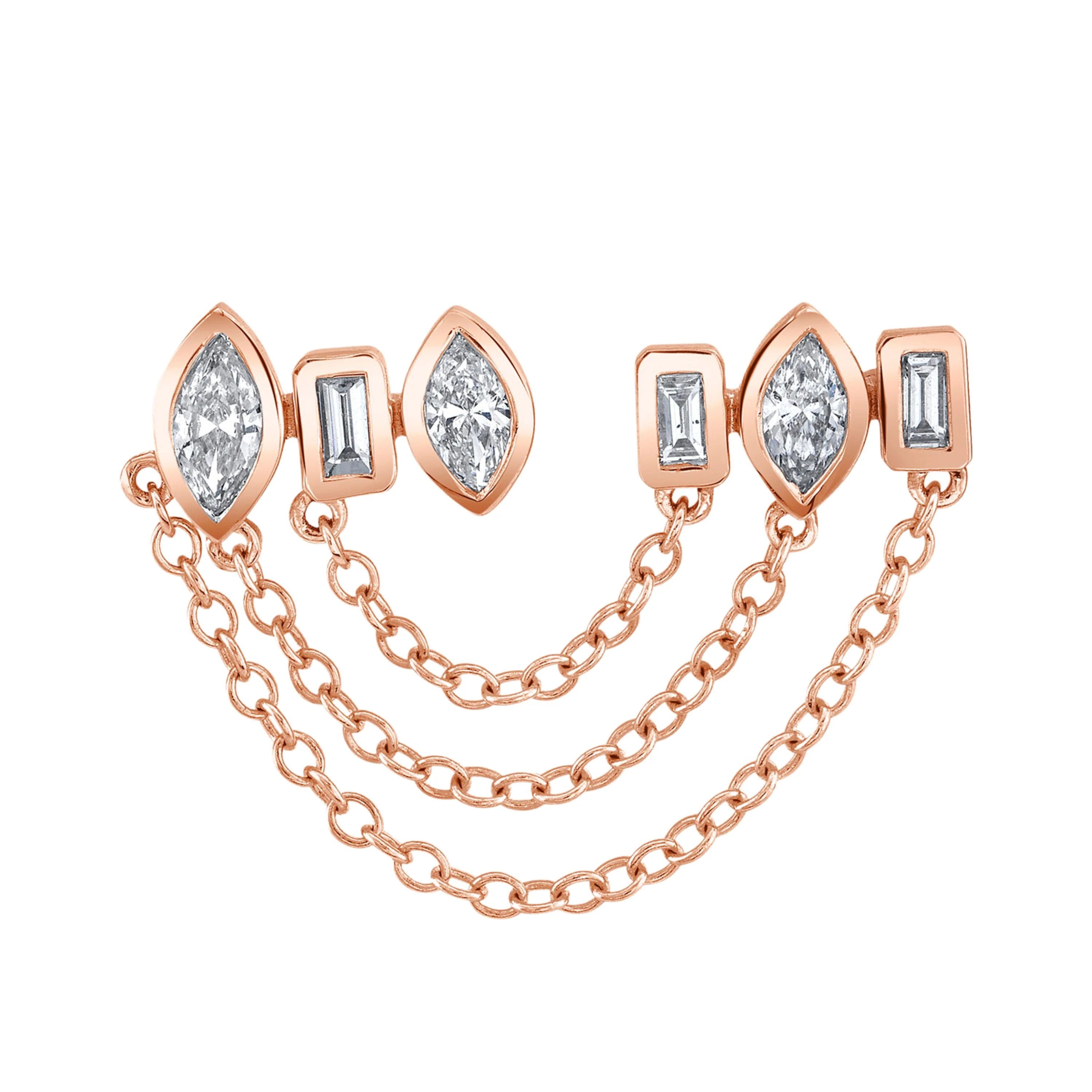 MIXED DIAMOND DUO CHAIN STUD - Image 6