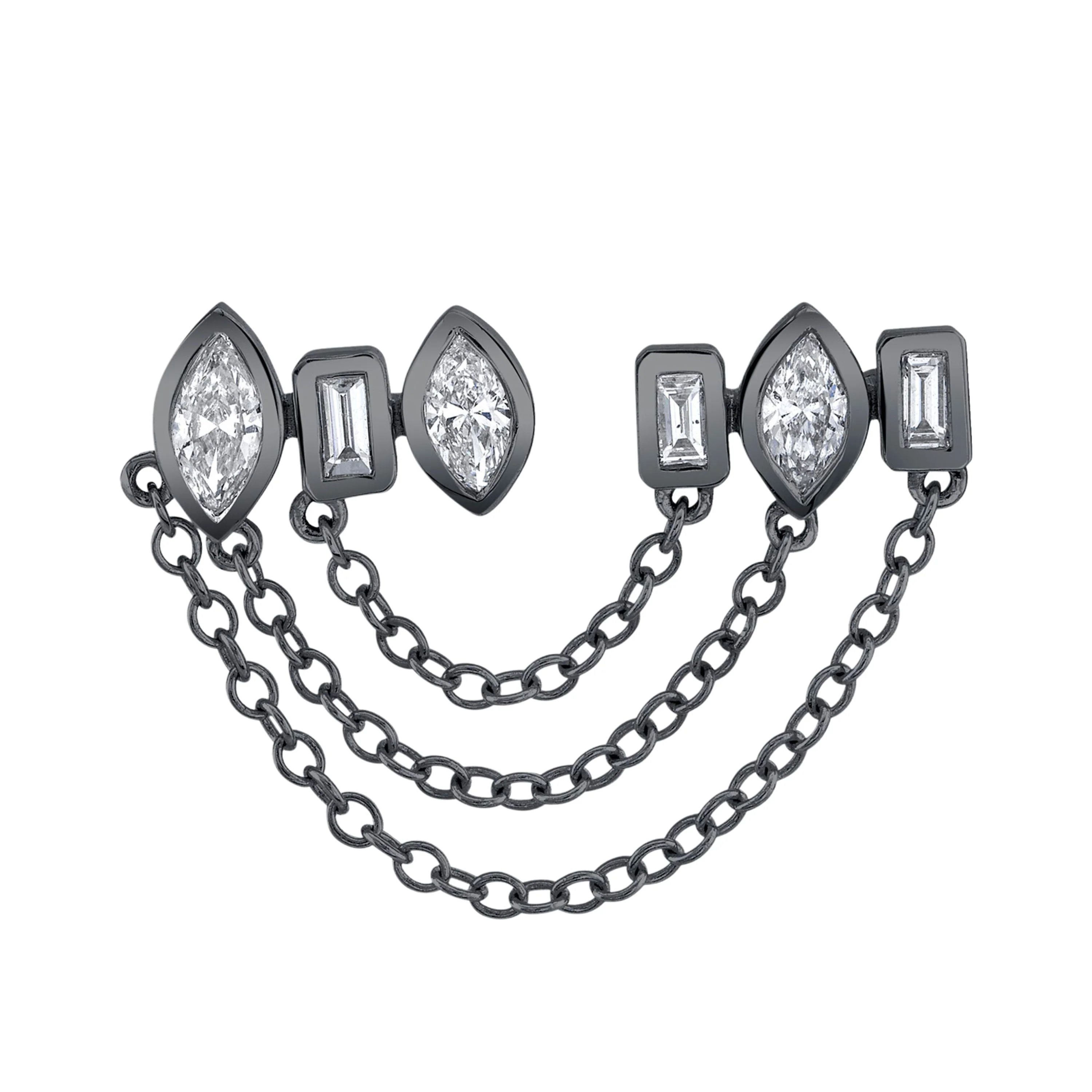 MIXED DIAMOND DUO CHAIN STUD - Image 8