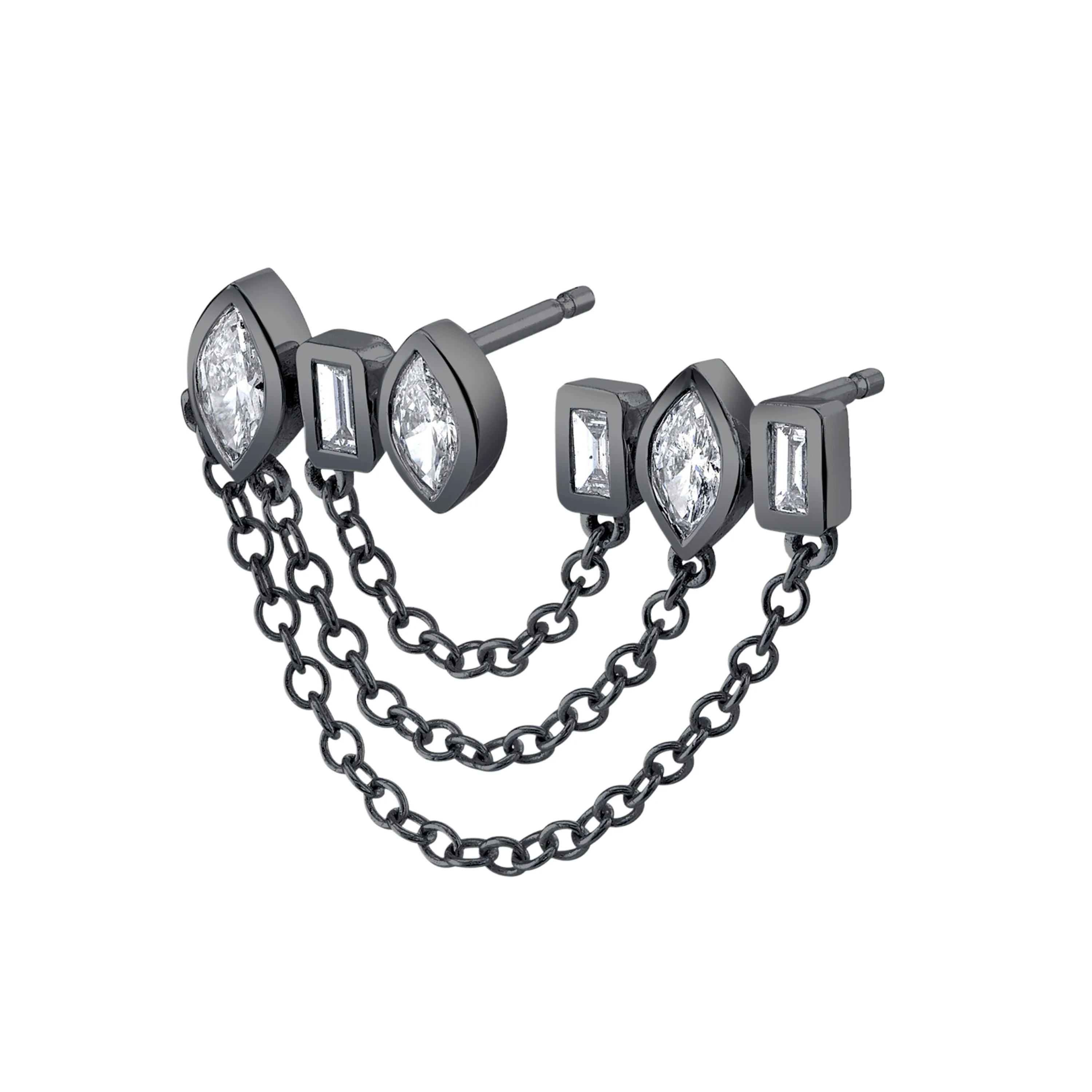 MIXED DIAMOND DUO CHAIN STUD - Image 9