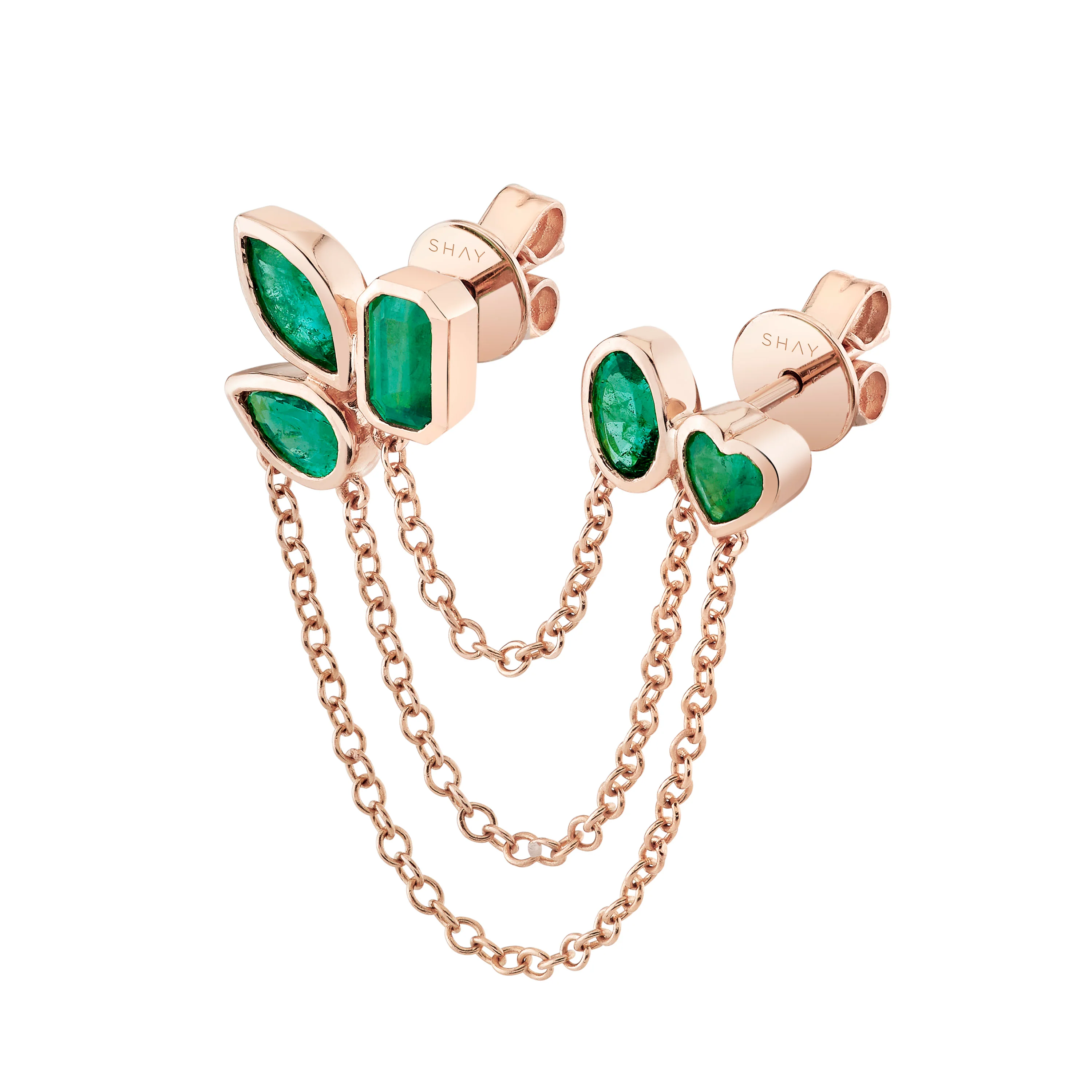 EMERALD MIXED DUO CHAIN STUD - Image 5
